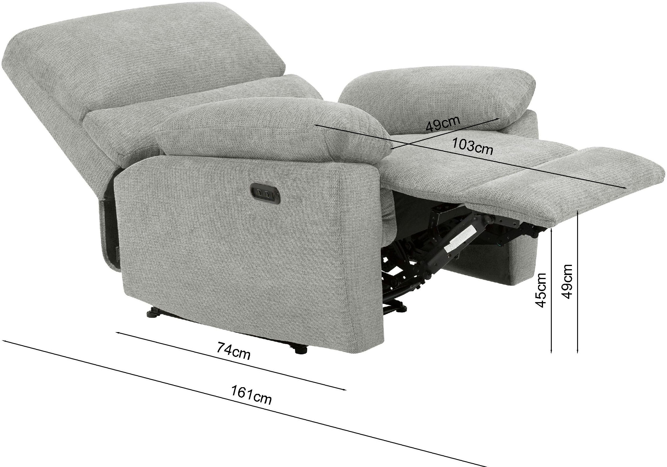 Home affaire Relaxsessel »LANNOY, TV-Sessel, elektr. o. manuelle Relaxfunktion, USB A/C,«, Sessel mit Liegefunktion 105°-150°, Federkernpolsterung