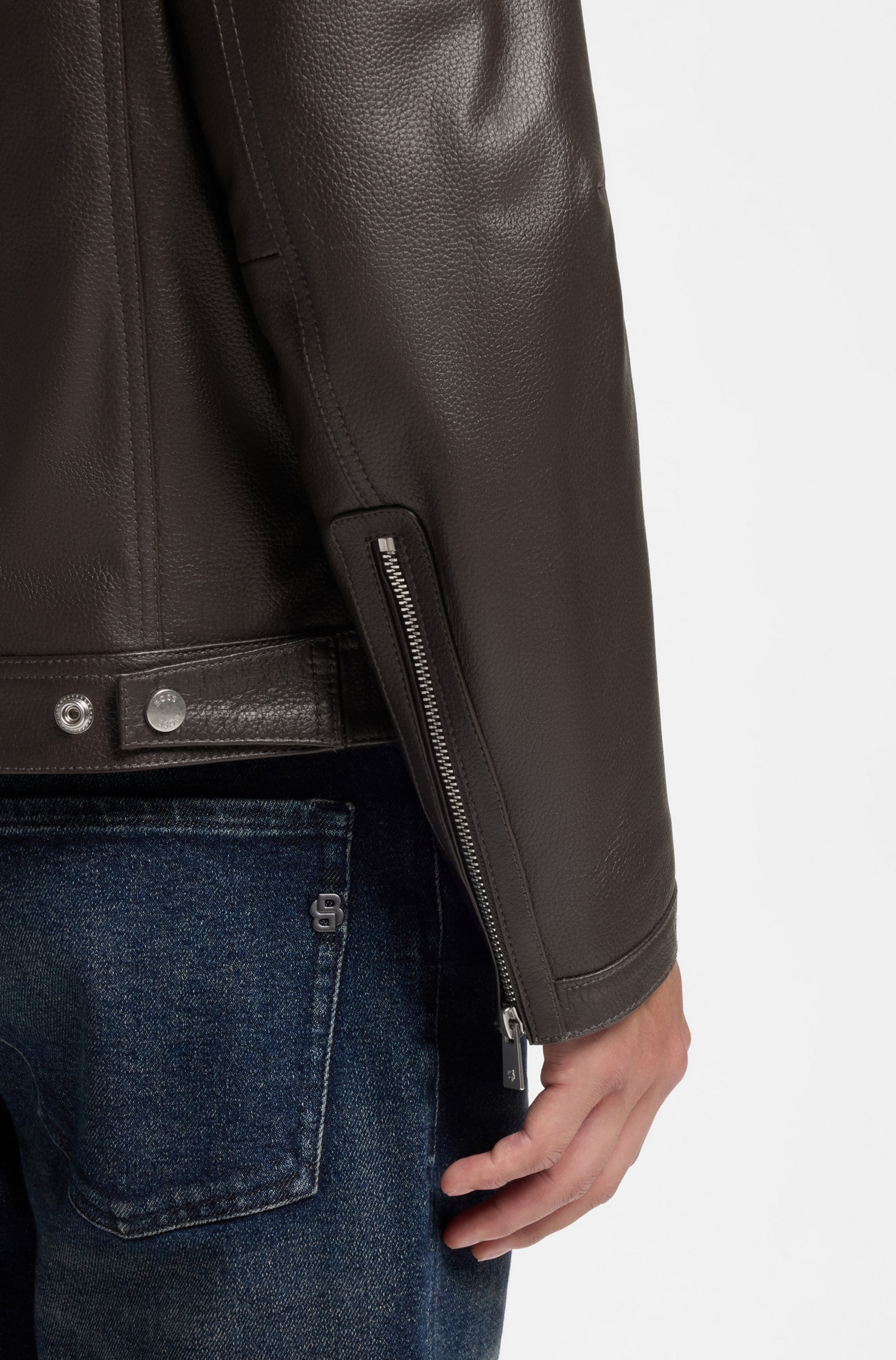 BOSS Lederjacke »H Mansell« Stehkragen, genarbtes Leder, Regular Fit