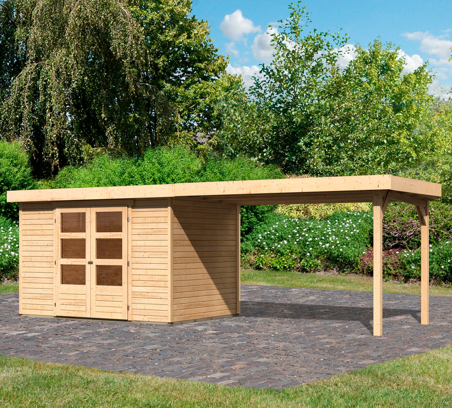 Karibu Gartenhaus "Arnis" mit Anbaudach 2,80 cm Breite günstig online kaufen