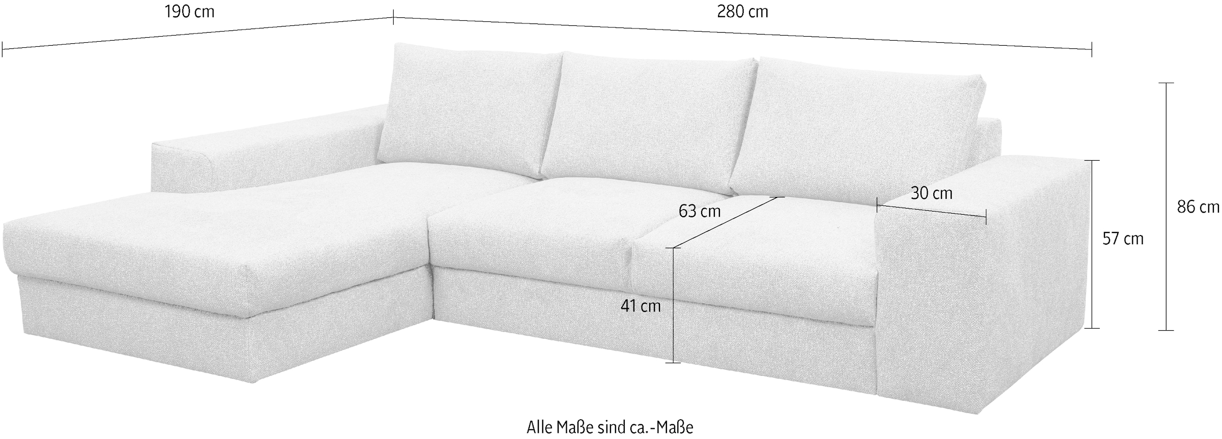 WERK2 Ecksofa »Rozzana Design Ecksofa mit hohem Komfort, zeitlos & elegant, L-Form,«, in kuschelweichen Trendstoffen Cord, Breitcord und Plüsch