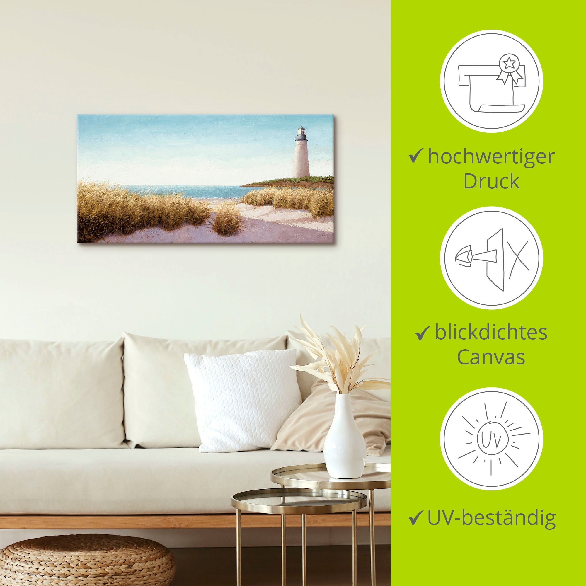 Artland Wandbild »Leuchtturm am Meer«, Gebäude, (1 St.), als Leinwandbild in verschied. Größen