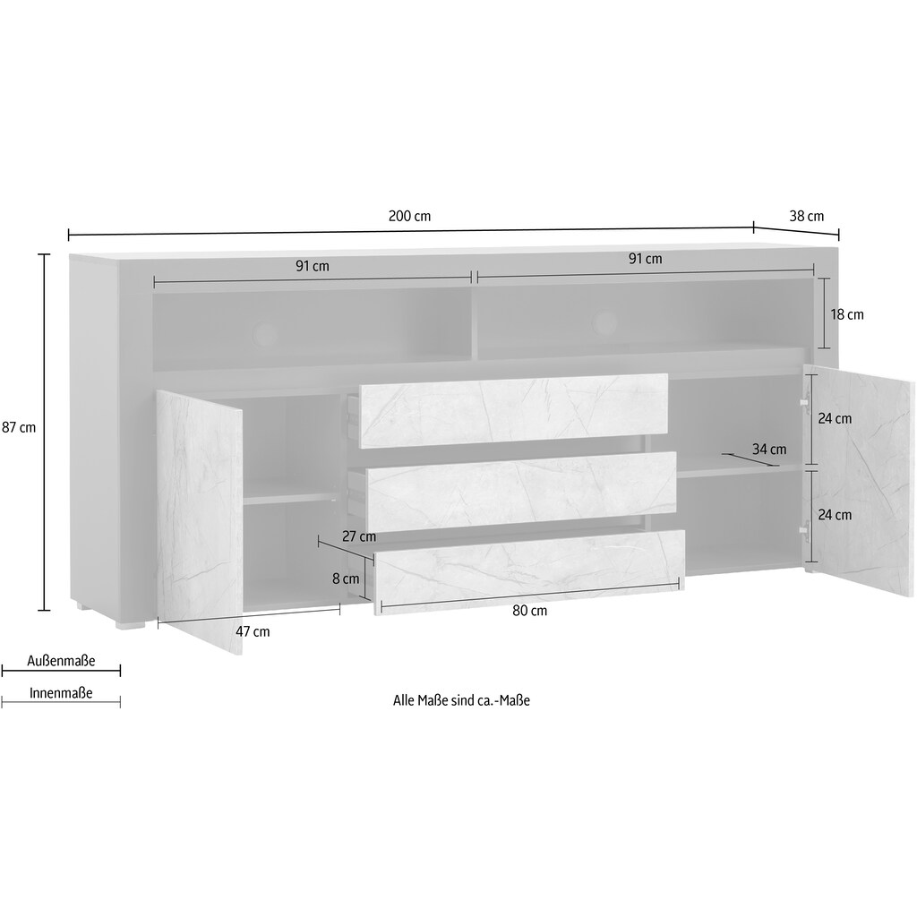 Wohnen Kommoden & Sideboards Premium collection by Home affaire Sideboard »Stone Marble«, mit einem edlen Marmor-Optik Dekor, Br Wohnen Kommoden & Sideboards Premium collection by Home affaire Sideboard »Stone Marble«, mit einem edlen Marmor-Optik Dekor, Br