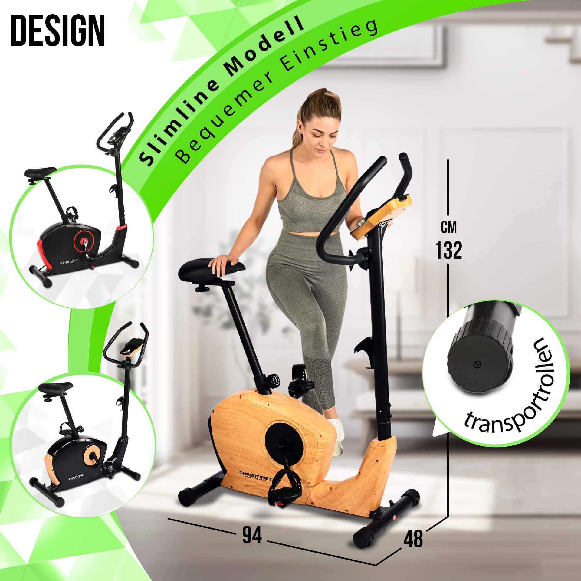 Christopeit Sport® Ergometer »ET 3.2«, (Elegante Holzoptik, Kinomap kompatibel), Schwungmasse ca. 7 kg, 32 Widerstandsstufen