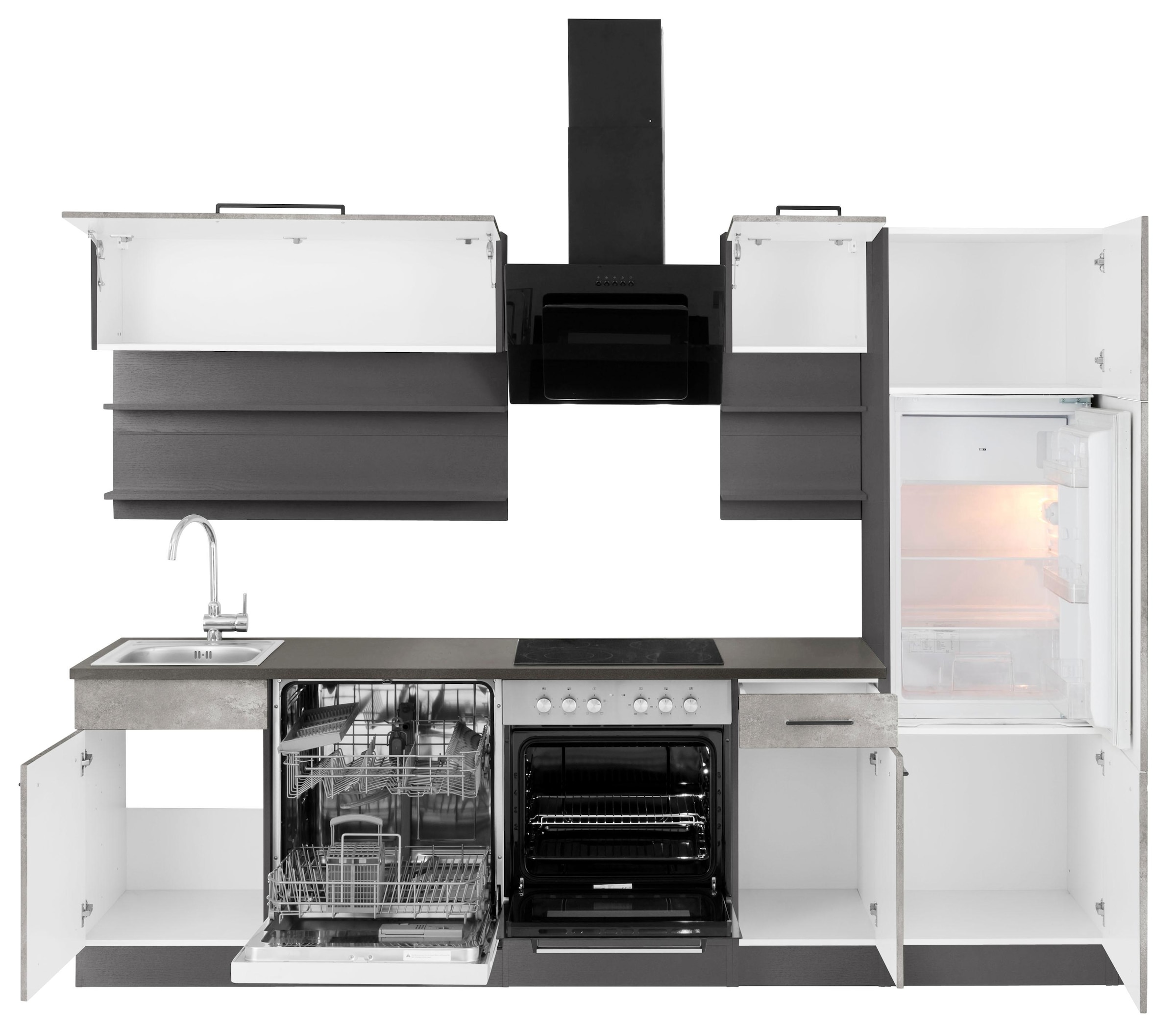 KOCHSTATION Küchenzeile »KS-Tulsa«, mit E-Geräten, Breite 270 cm, schwarze Metallgriffe, MDF Fronten