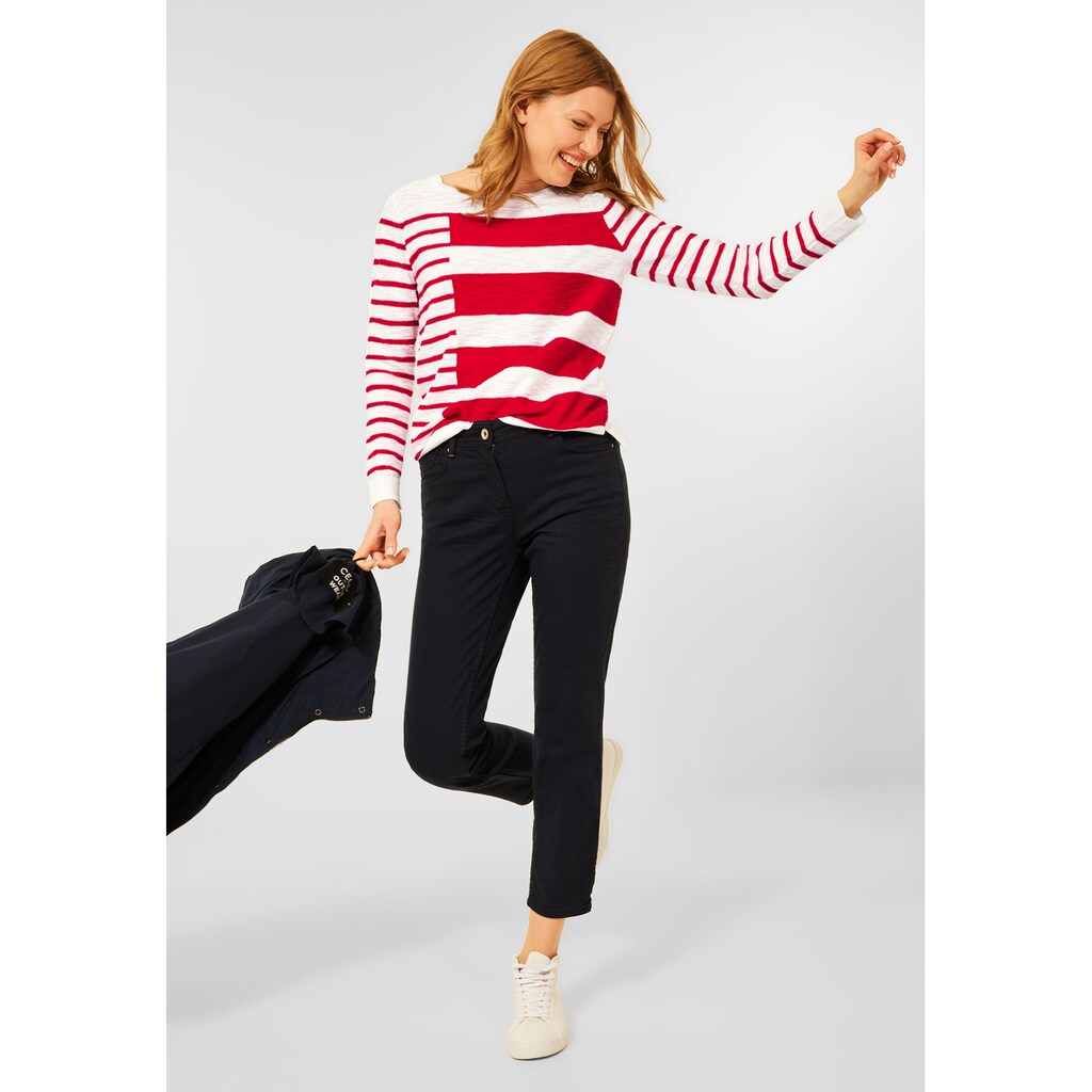 Damenmode Pullover Cecil Rundhalspullover, mit Streifen rot Damenmode Pullover Cecil Rundhalspullover, mit Streifen rot