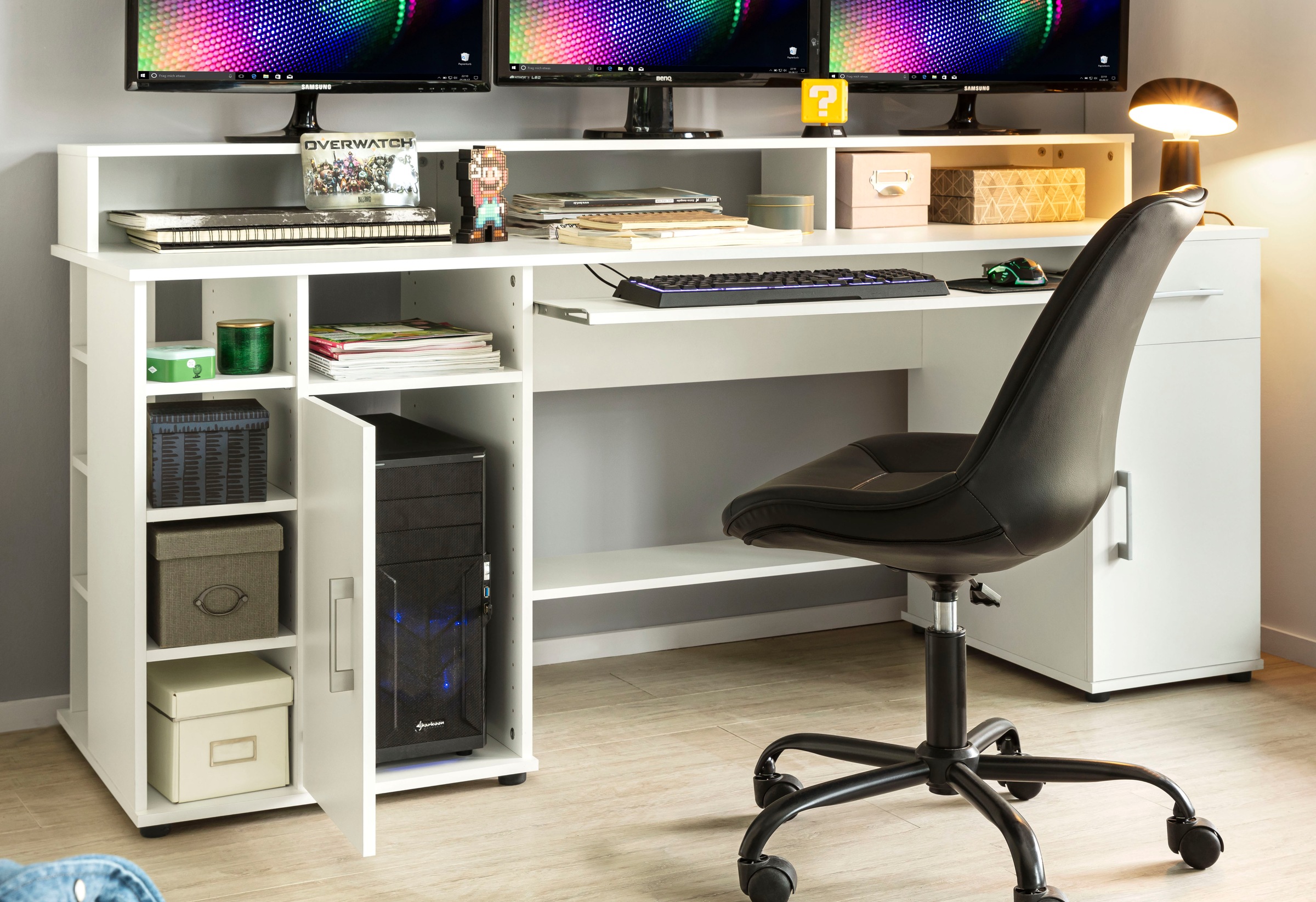 VOGL Möbelfabrik Schreibtisch "Tim mit Monitoraufsatz, Tastaturauszug & Tow günstig online kaufen