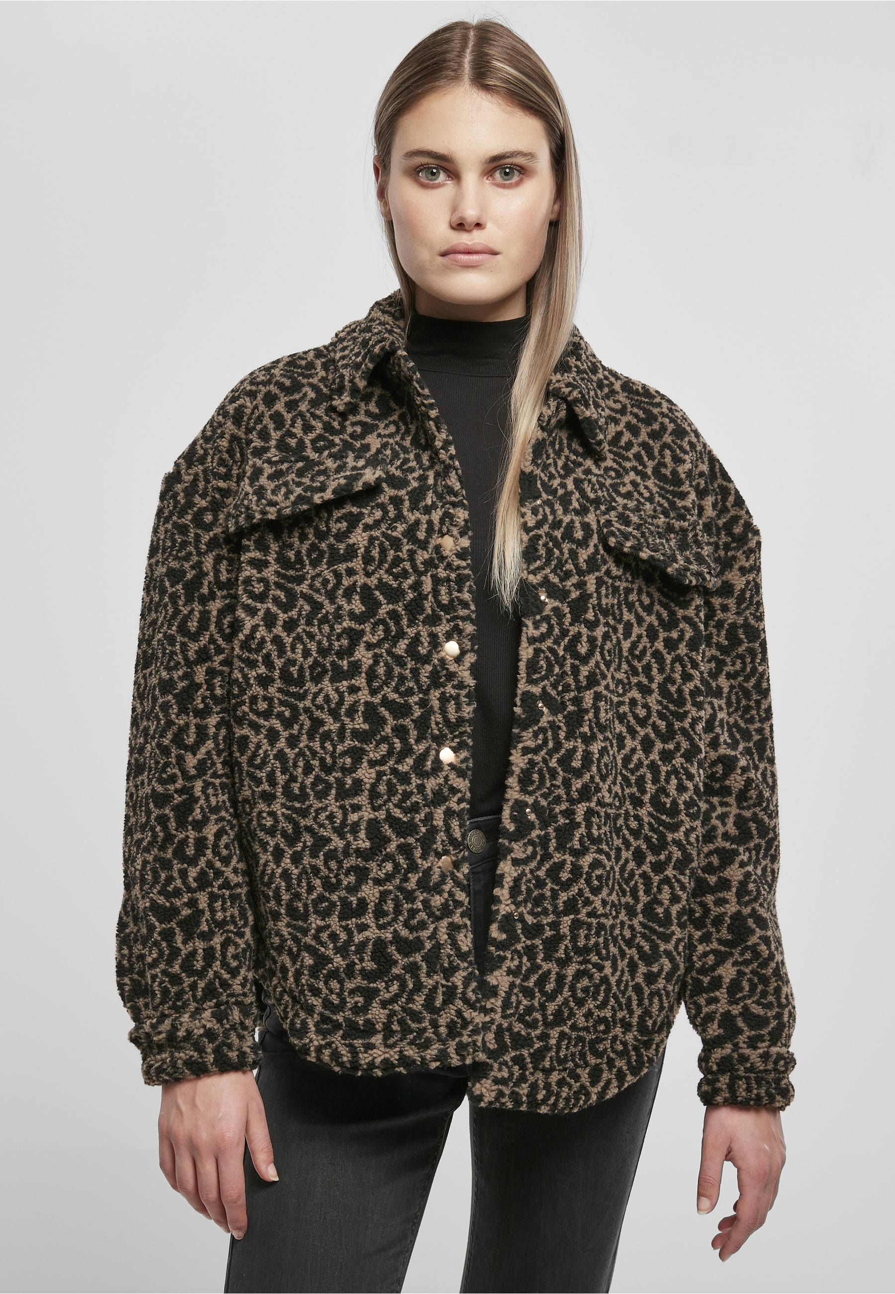 URBAN CLASSICS Langmantel »Urban Classics Damen Ladies AOP Sherpa Overshirt«