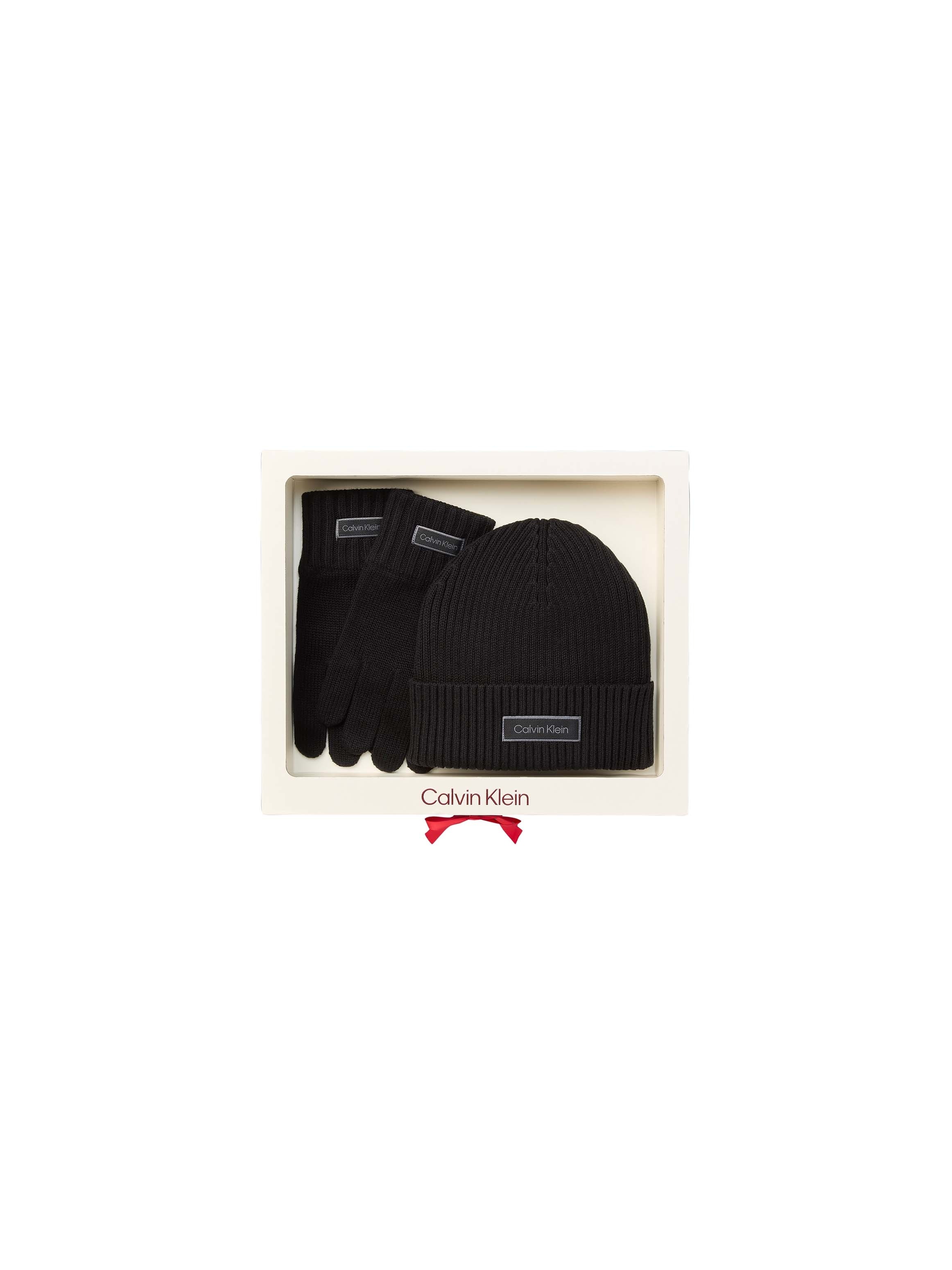 Calvin Klein Jeans Strickhandschuhe »PATCH COTTON BEANIE + GLOVES SET« 3 Stk. Regular fit aus Strick
