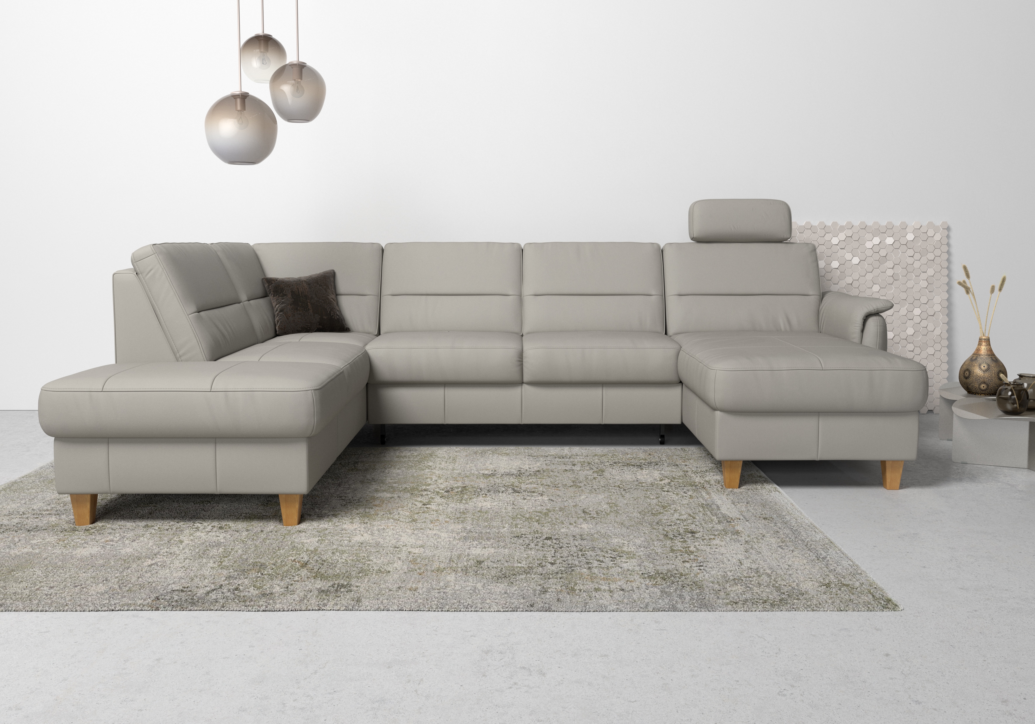 Home affaire Wohnlandschaft "Palmera U-Form, B: 308 cm, große Stoff + Leder Auswahl" mit Schlaffunktion & Bettkasten, Federkern, XXL-Wohnlandschaft