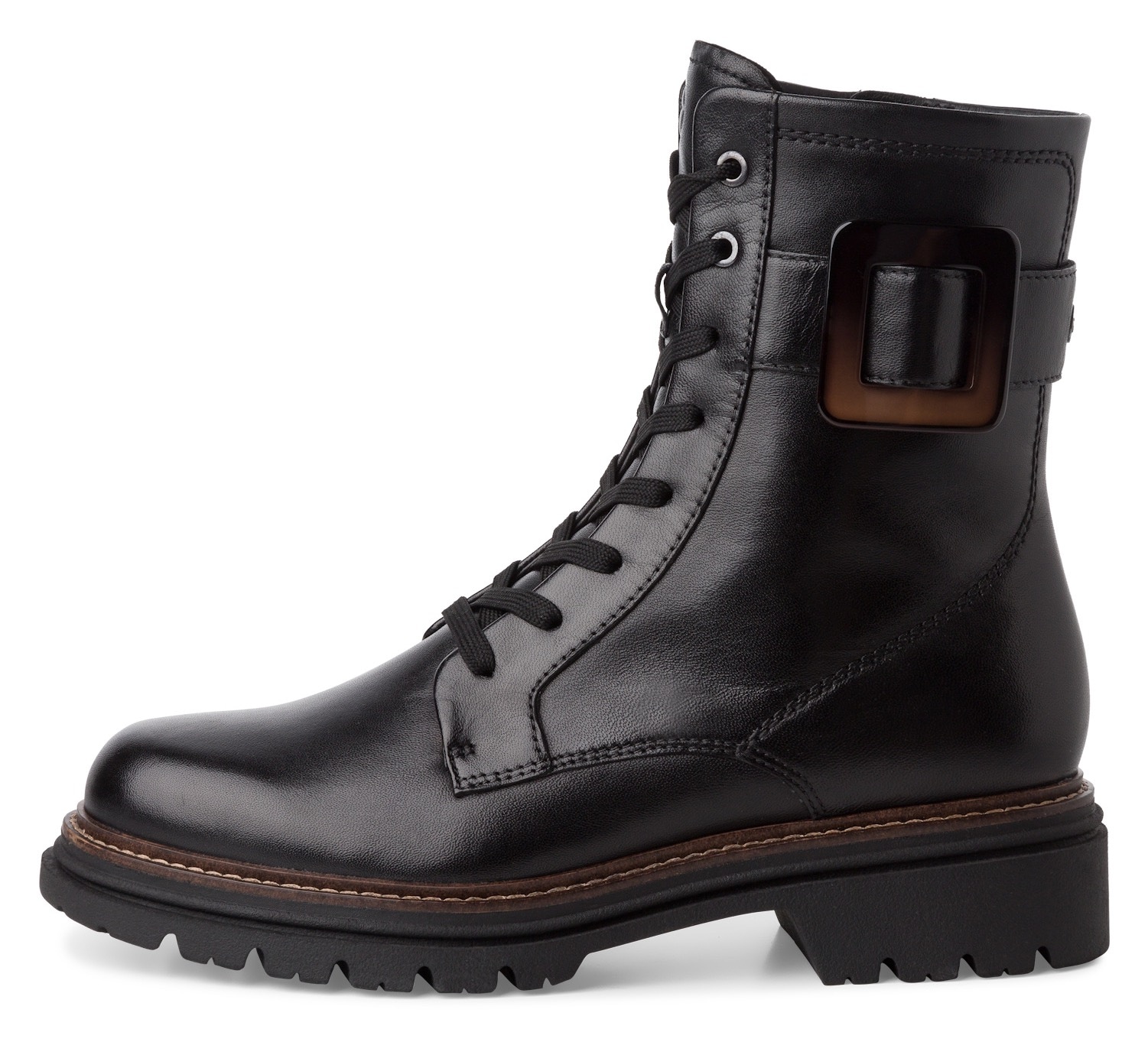 Tamaris Schnürboots, Blockabsatz, Schnürstiefelette mit auffälliger Zierschnalle