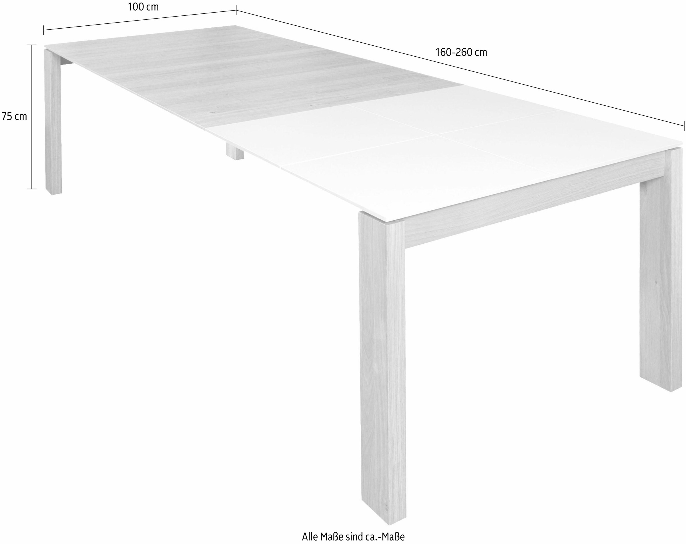 natureiche now! »ET20«, | Auszug hülsta oder in kaufen by nussbaum BAUR Lack weiß Esstisch mit