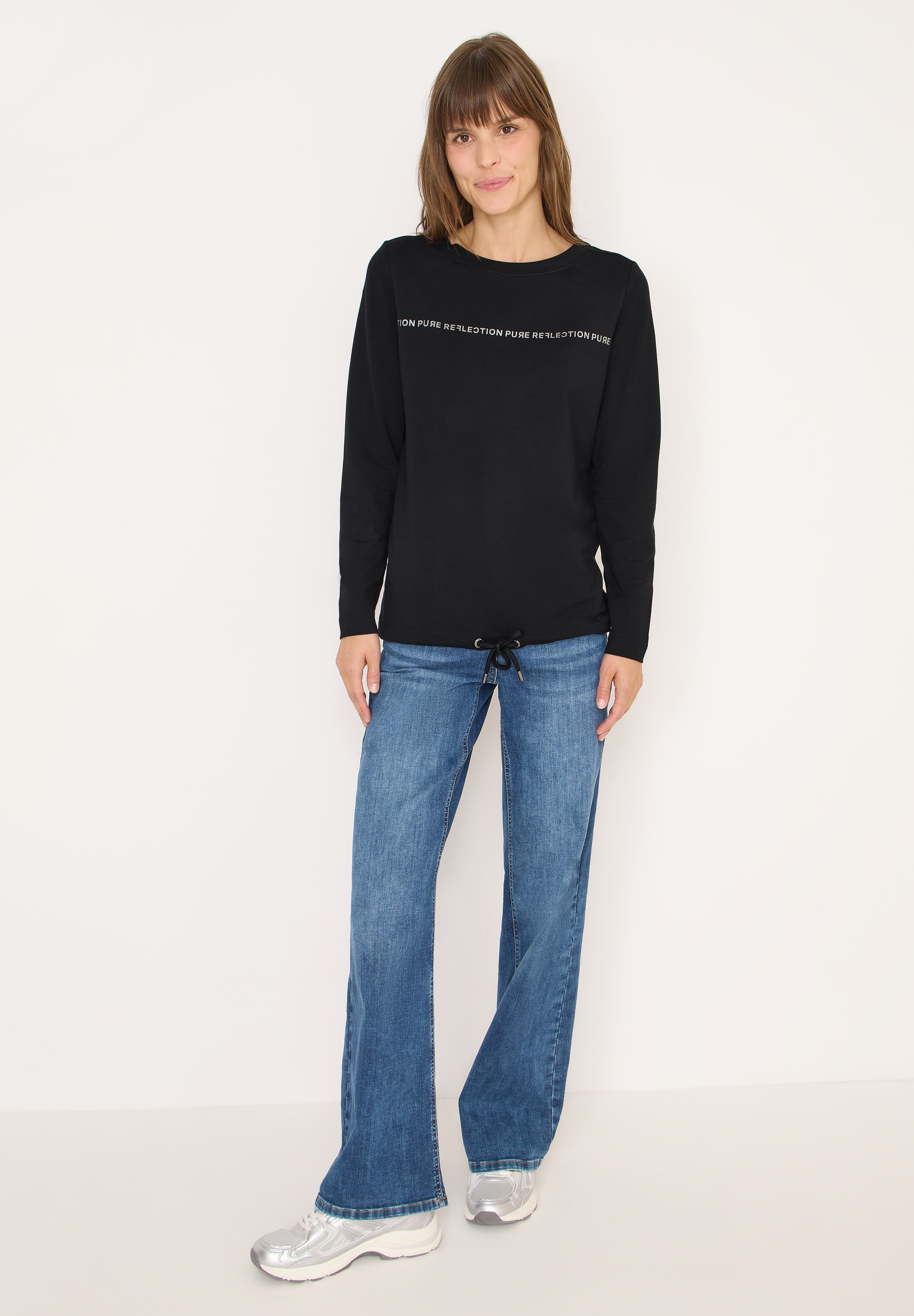 Langarmshirt CECIL, Damen, Gr. M (40), schwarz, Web, 48% Baumwolle, 48% Modal, 4% Elasthan, unifarben, comfort fit normal, U-Boot-Ausschnitt, abgesteppt, Shirts Langarmshirt, im soften Baumwoll-Mix 2