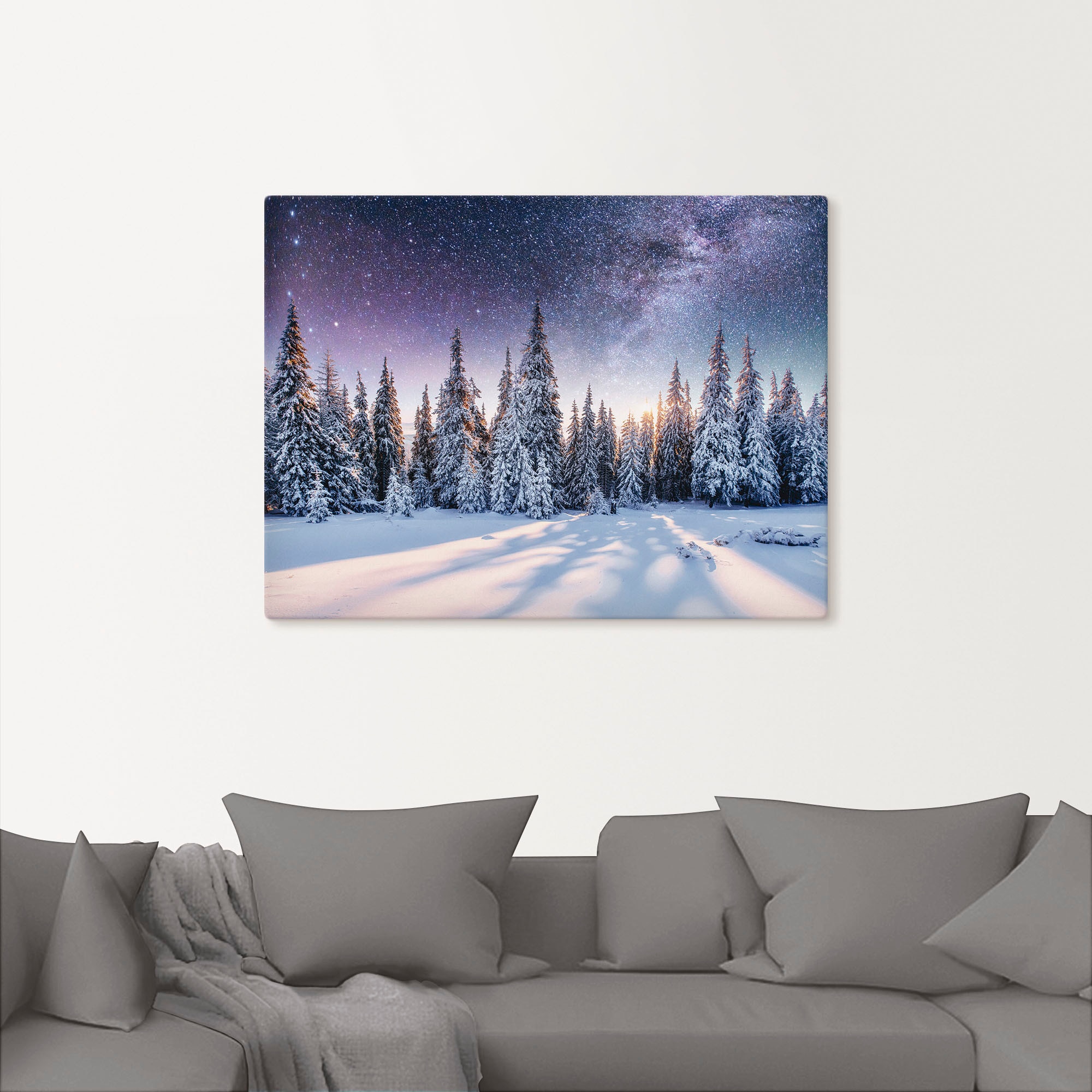 Artland Wandbild "Tannenwald im Schnee vorm Sternenhimmel" Berge & Alpenbil günstig online kaufen