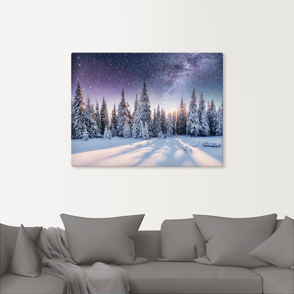 Artland Wandbild »Tannenwald im Schnee vorm Sternenhimmel«, Berge & Alpenbilder, (1 St.)