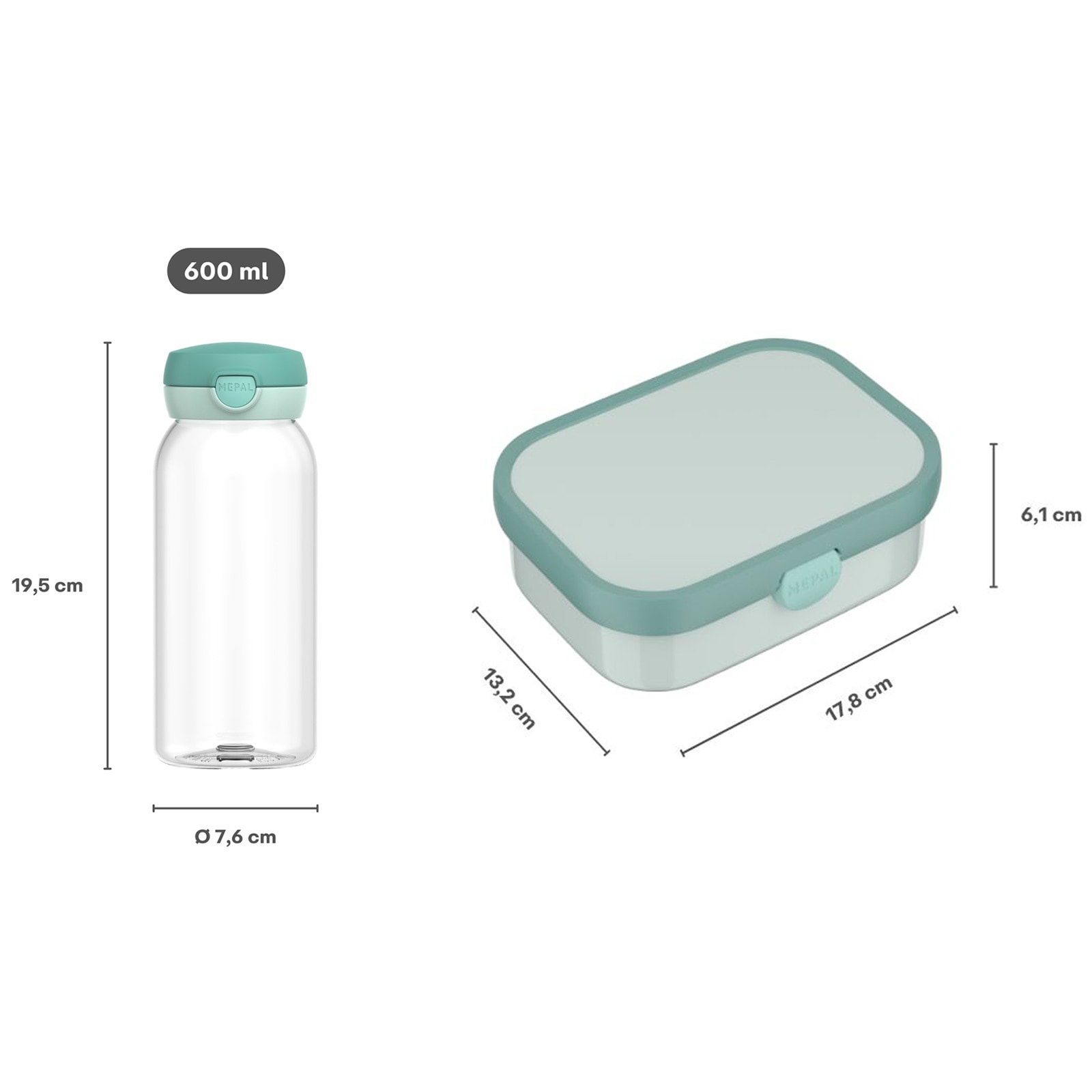 Mepal Lunchbox »Lunchset (Flasche mit Klappdeckel) Campus 600 ml + 750 ml 2er Set« Spülmaschinengeeignet