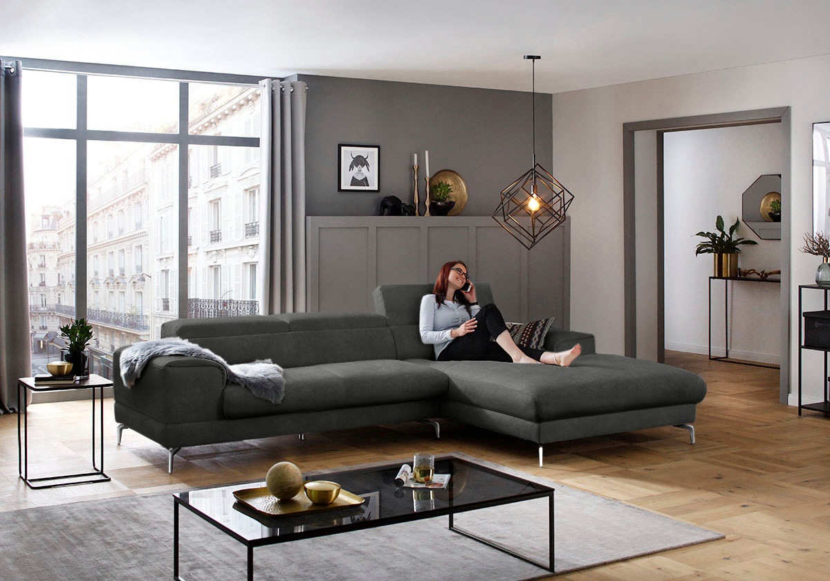 W.SCHILLIG Ecksofa »piedroo, Designsofa mit tollem Sitzkomfort, bequem und elegant, L-Form« Kopfteilverstellung, wahlweise mit Sitztiefenverstellung, Breite 303cm
