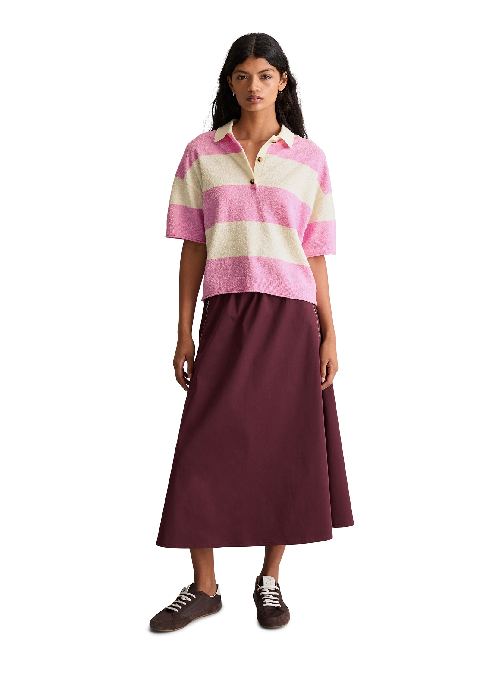 Marc O'Polo DENIM Poloshirt regular aus Crinkled Organic Cotton-Mix, Strick, mit Blockstreifen