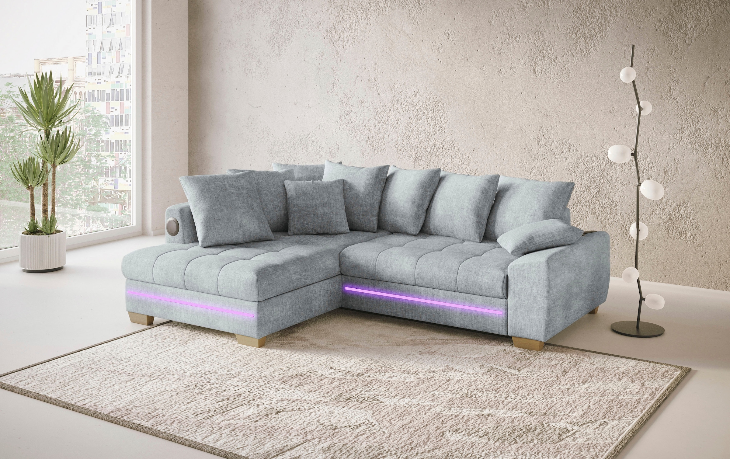 Mr. Couch Ecksofa »Nikita II, L-Form«, RGB-LED, Bluetooth-Soundsystem, wahlweise mit Bett, Bettkasten