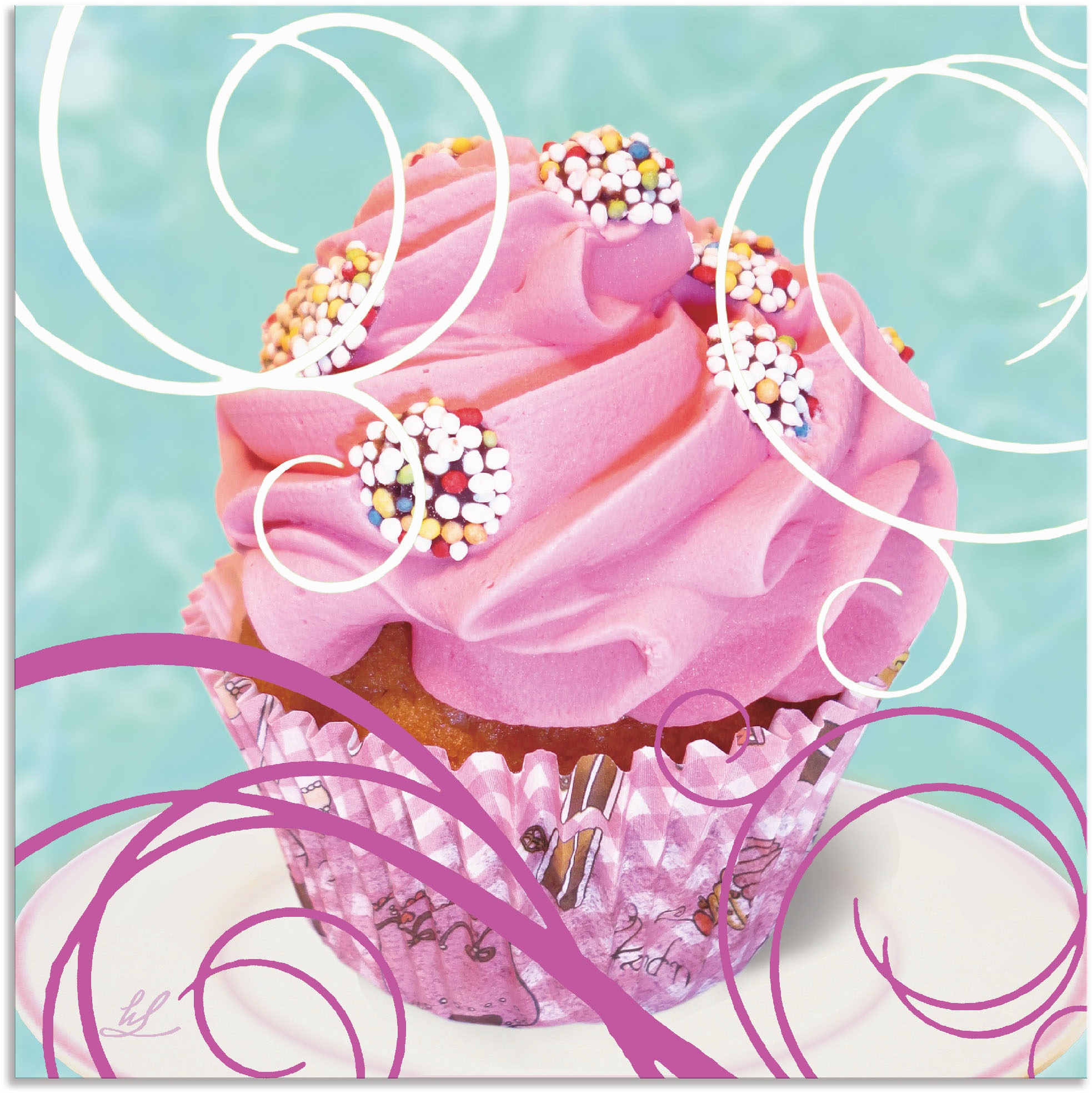 Artland Wandbild »Cupcake auf oder Leinwandbild, (1 BAUR petrol als Poster Größen Wandaufkleber Kuchen«, kaufen versch. Alubild, Süßspeisen, in - St.), 