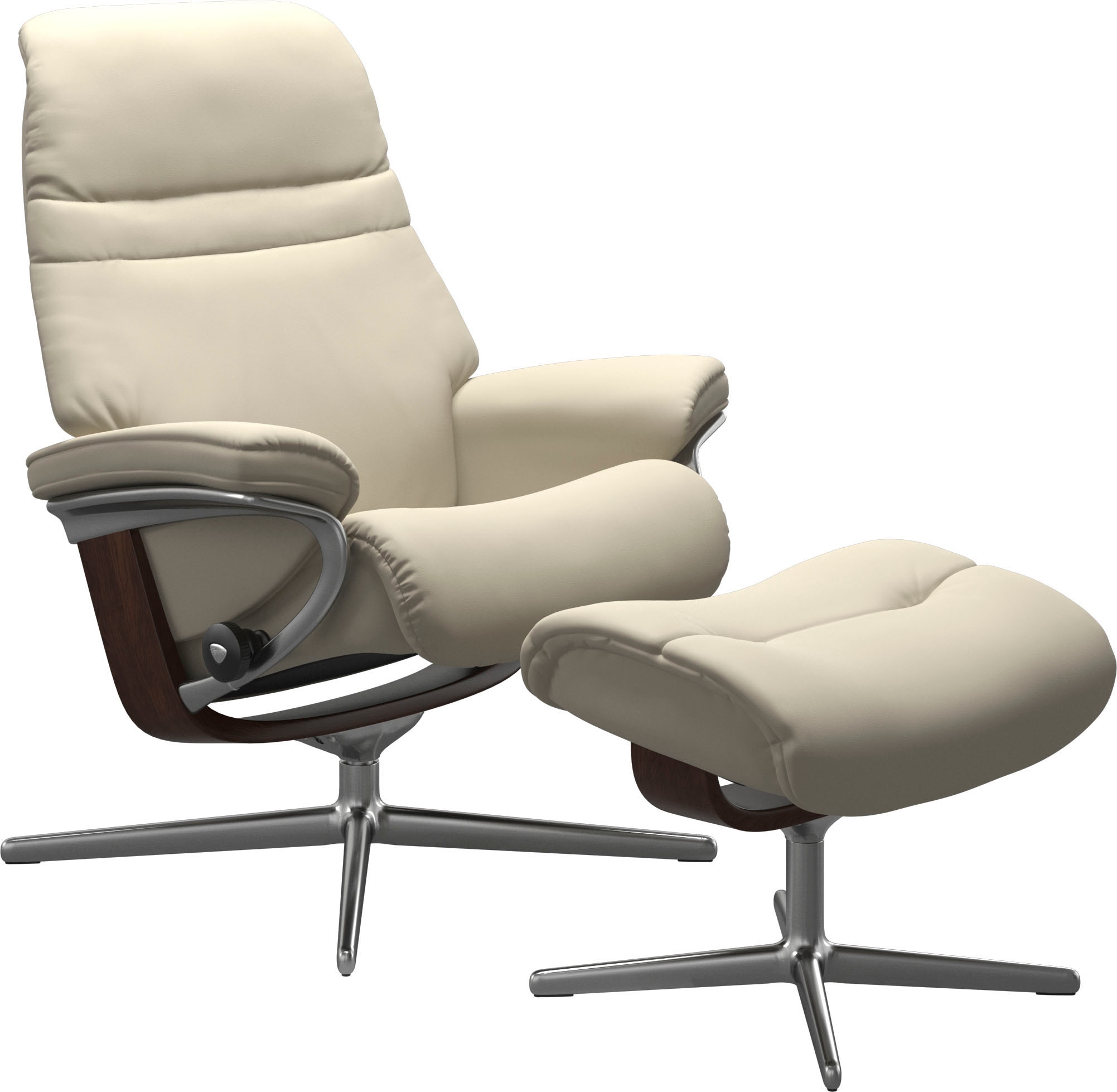 Stressless Relaxsessel "Sunrise" Set, Relaxsessel mit Hocker, mit Hocker, mit Cross Base, Größe S, M & L, Holzakzent Braun
