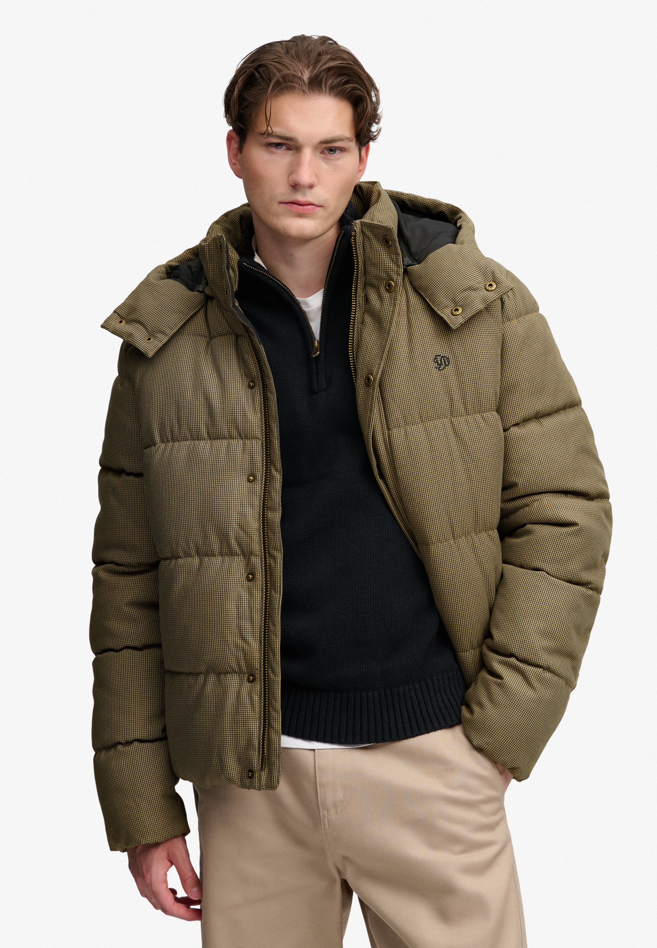 Superdry Steppjacke »PREMIUM HOOD CHECK PUFFER JKT« mit Kapuze Materialmix, relaxed fit