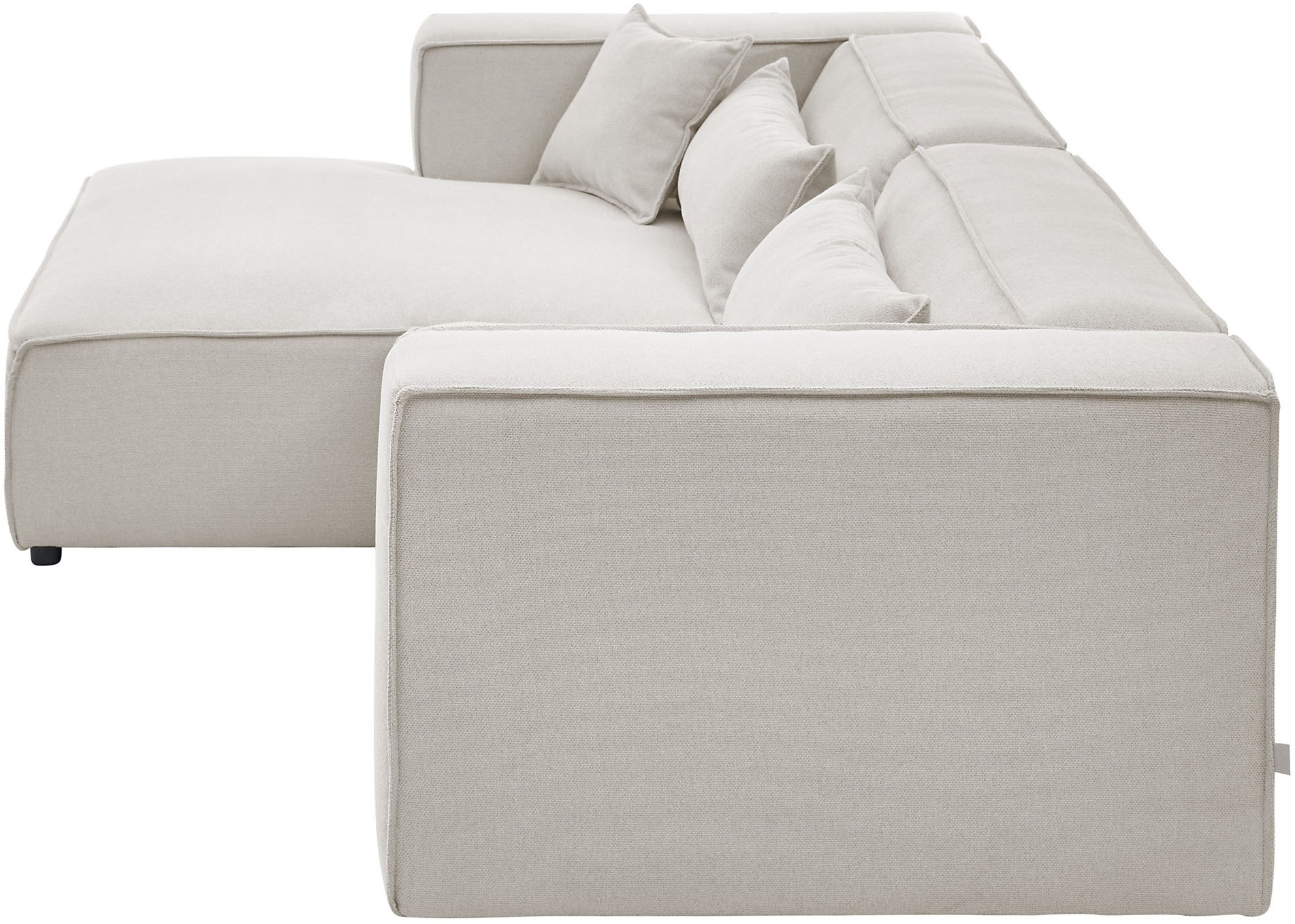 LeGer Home by Lena Gercke Ecksofa »PIARA mit Kedernaht in Cord oder Leinenoptik, moderne Couch in L-Form«, wahlweise Ottomane rechts/links, schwarze Füße, bequemer Sitzkomfort