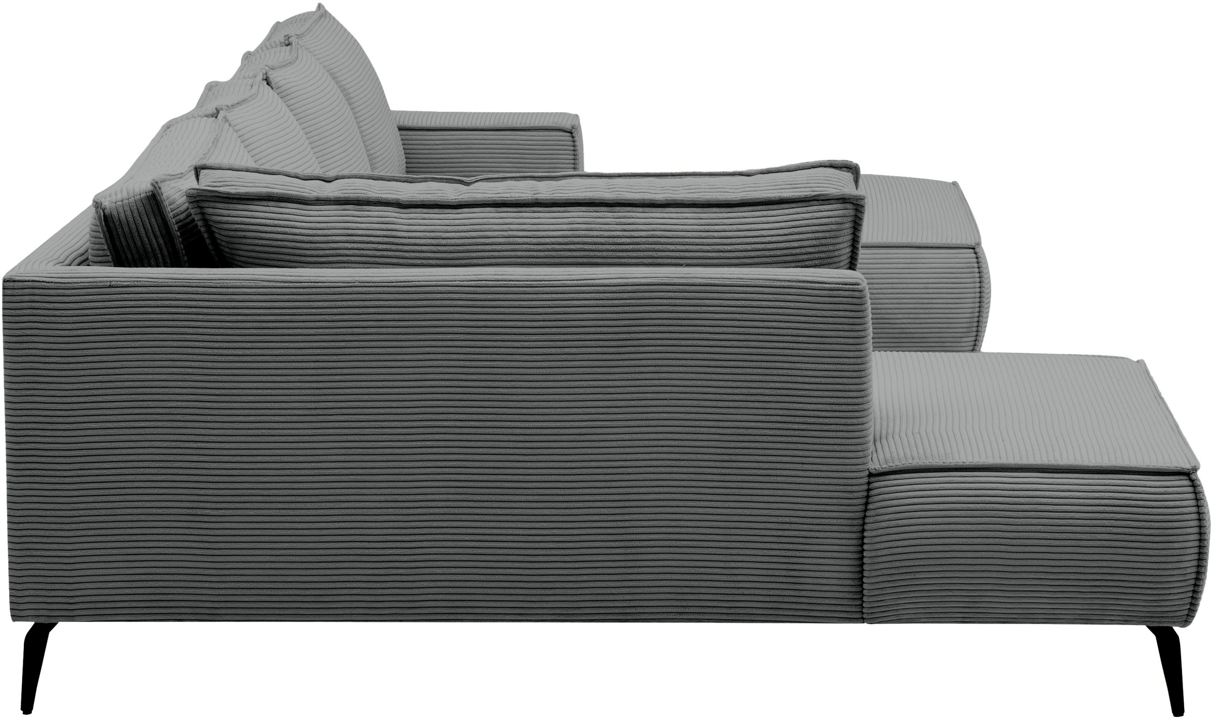 Home affaire Wohnlandschaft »Tvinnu, moderne U-Form, Couch in Cord oder Webstoff in Leinenoptik« Recamiere rechts/links, schwarze Metallfüße, bequeme Sitz-/Liegefläche