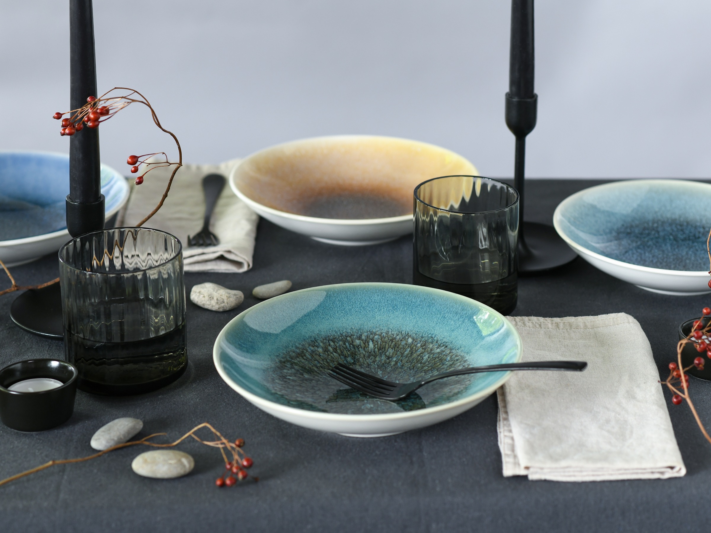 CreaTable Schüssel »Caldera Mix, Poke Bowl, 4-tlg.« 4 aus Steinzeug Moderne Coupeform, Reaktivglasur