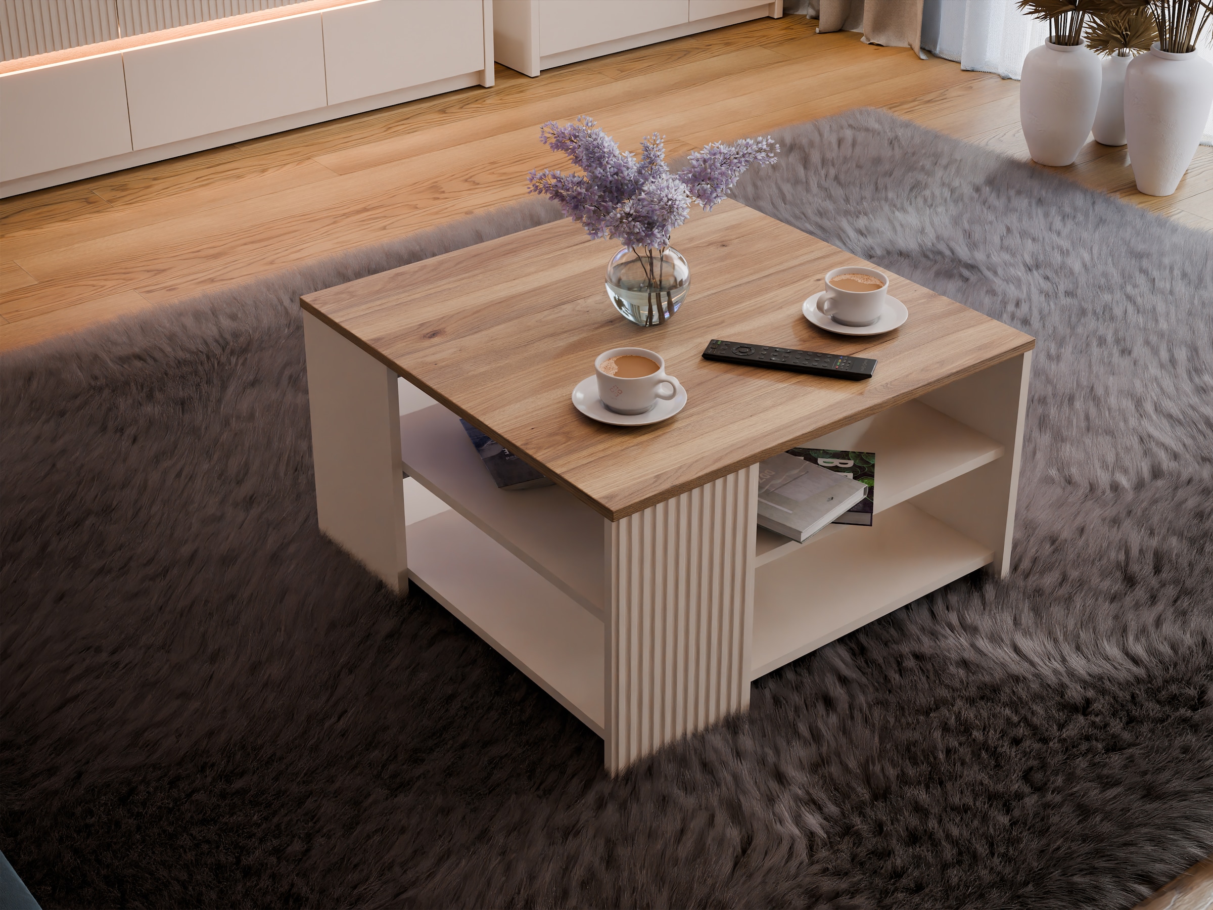 FORTE Couchtisch »Oak Square«, Couchtisch, Ablageböden, Lamellenoptik