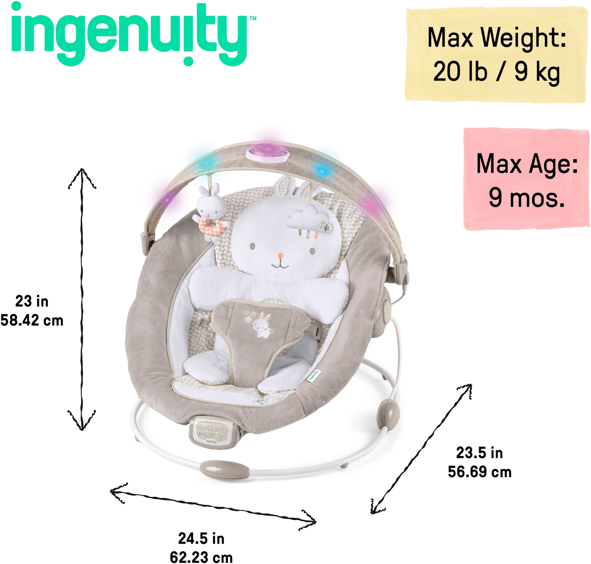 ingenuity Babyschaukel »InLighten Bouncer™ - Twinkle Tails™«, bis 9 kg, mit Licht und Sound