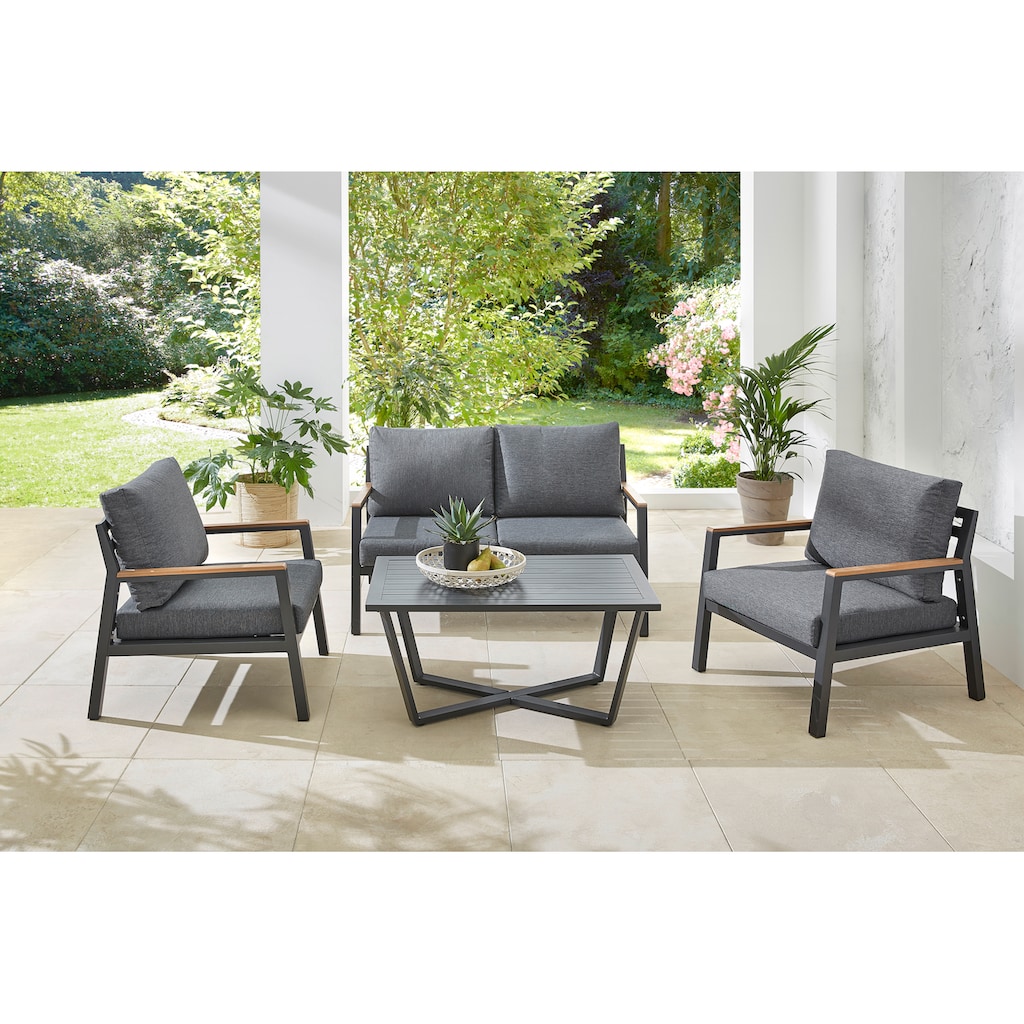 KONIFERA Gartenlounge-Set »Stockholm«, (Set, 12 tlg., 2x Sessel, 1x 2er Bank, 1x Tisch 100x60x46 cm)