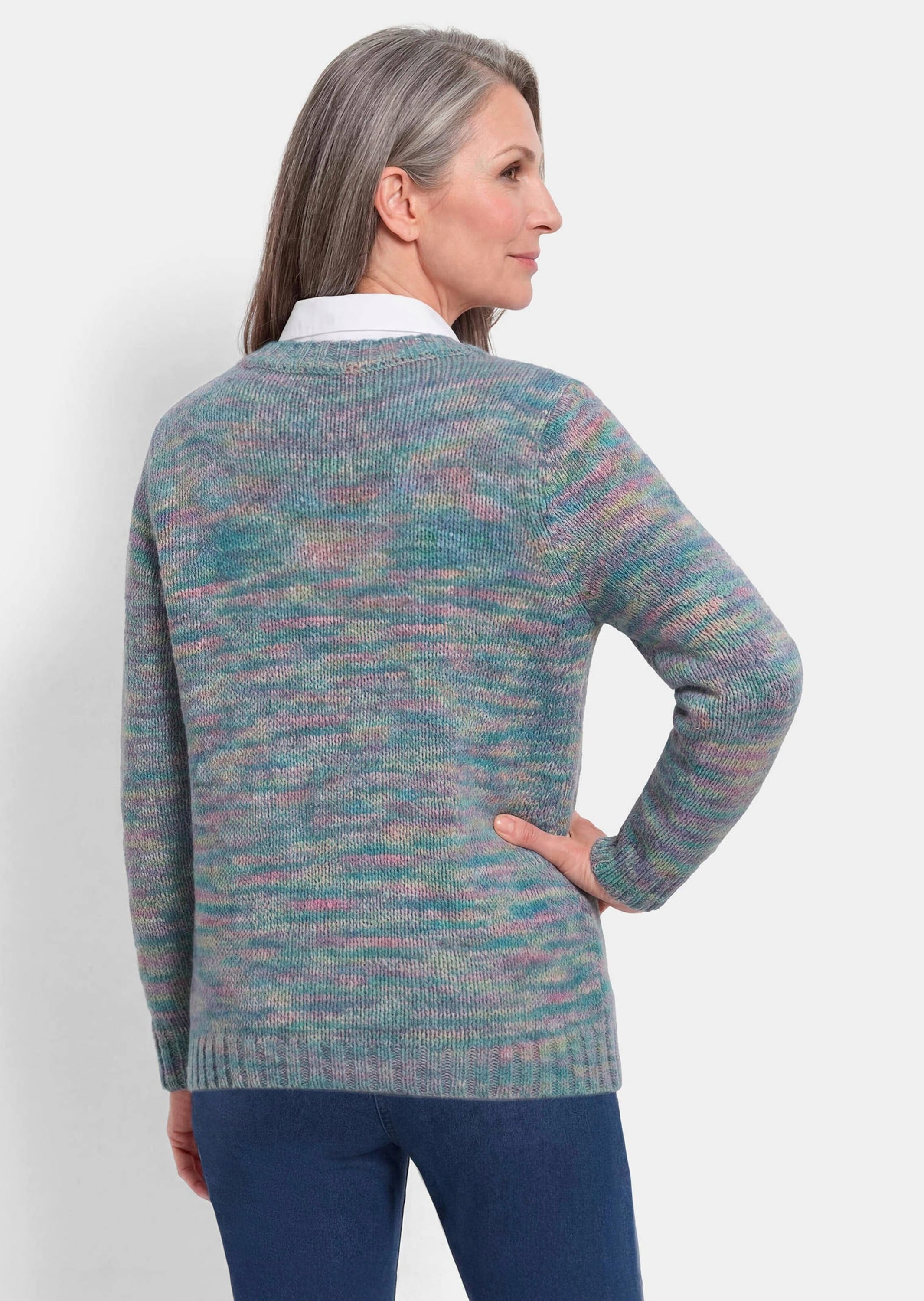 GOLDNER Rundhalspullover »Melangepullover mit U-Boot-Ausschnitt« mit Multicolorgarn gestrickt
