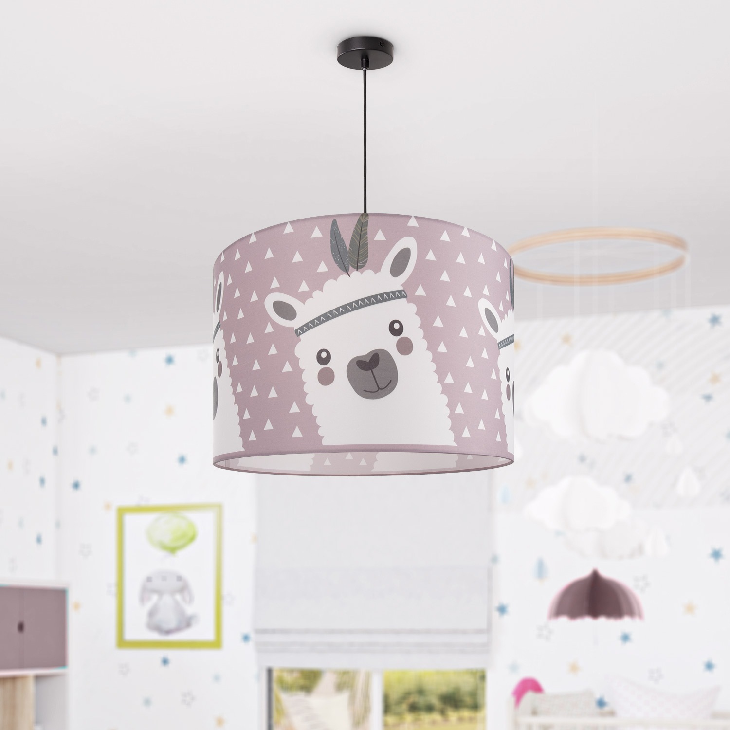 Paco Home Pendelleuchte »Ela 214«, 1 flammig, Leuchtmittel E27 | ohne Leuchtmittel, Kinderlampe Deckenlampe LED Kinderzimmer Lampe Lama-Motiv, E27