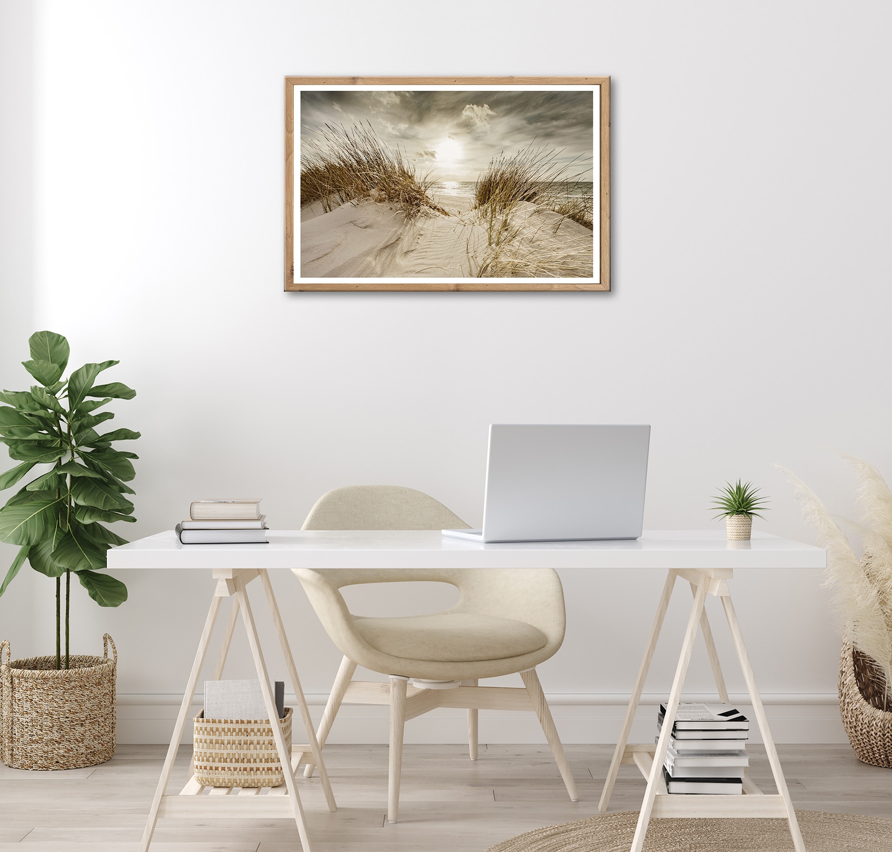 Bönninghoff Bild mit Rahmen »Wandbild gerahmt STRANDSONNE 50x70 cm – Maritime Wanddeko Dünen« Düne | Gräser | Küste | Landschaft | Meer | Natur | Sonnenaufgang & -untergang | Strand 1 Stk. tlg. mit dekorativem Rahmen