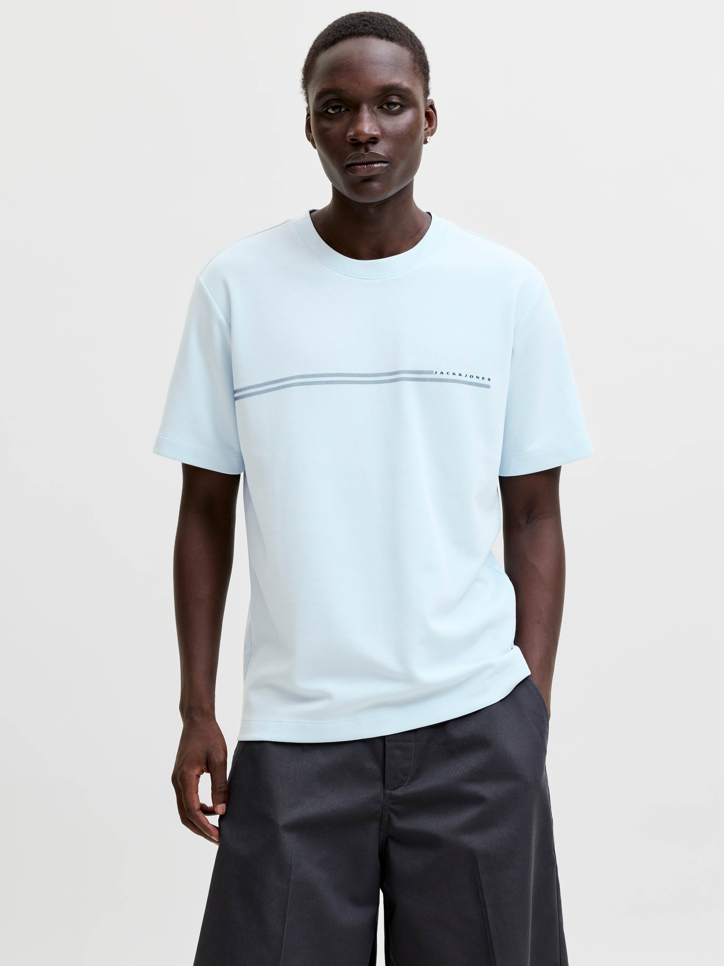 Jack & Jones Kurzarmshirt "Jcofusion Chest Brand Tee Ss Crew Sn" Materialmix, Regular Fit