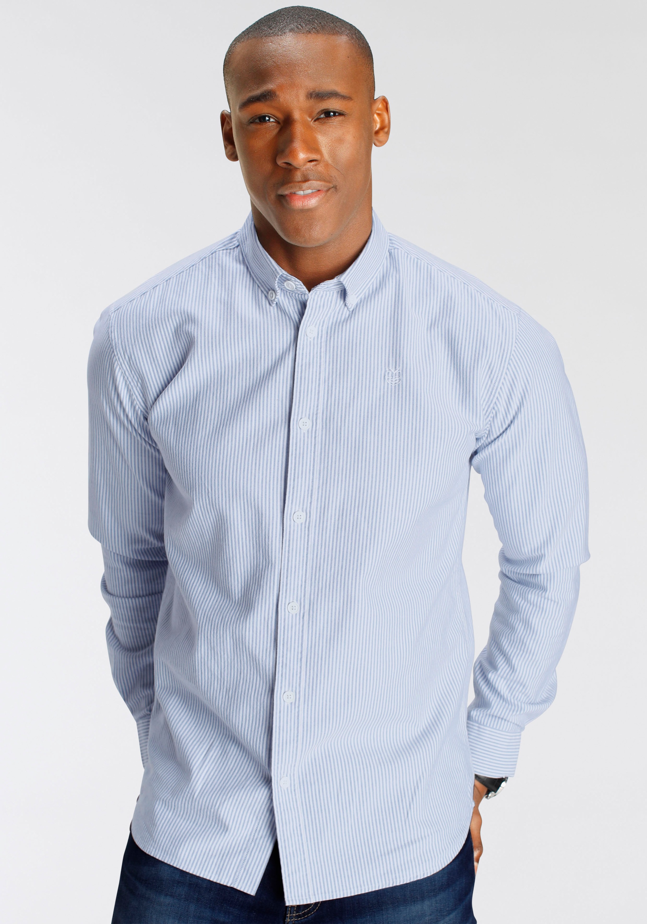 DELMAO Long Sleeve Shirt Blue Striped L 2