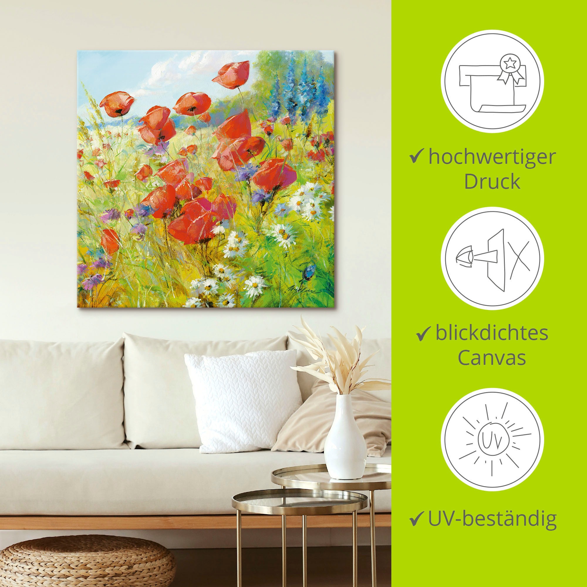 Artland Wandbild »Sommerwiese mit Mohnblumen«, Blumenwiese, (1 St.), als Alubild, Outdoorbild, Leinwandbild, Poster in verschied. Größen