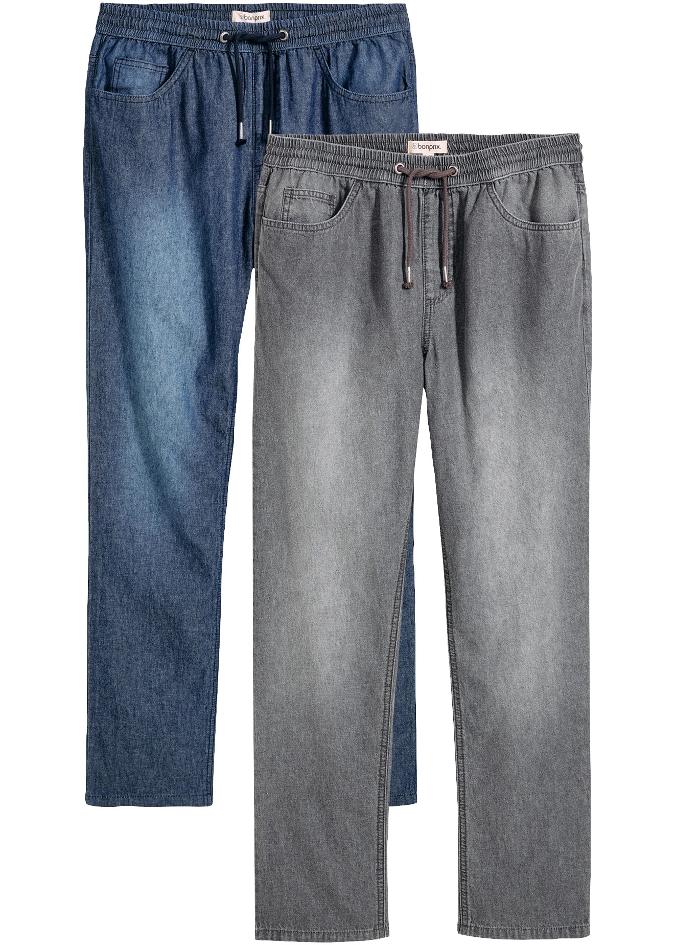 bonprix Schlupfjeans Packung, 2er, 2 klassischer Schnitt, aus reiner Baumwolle, mit Washed-Effekt