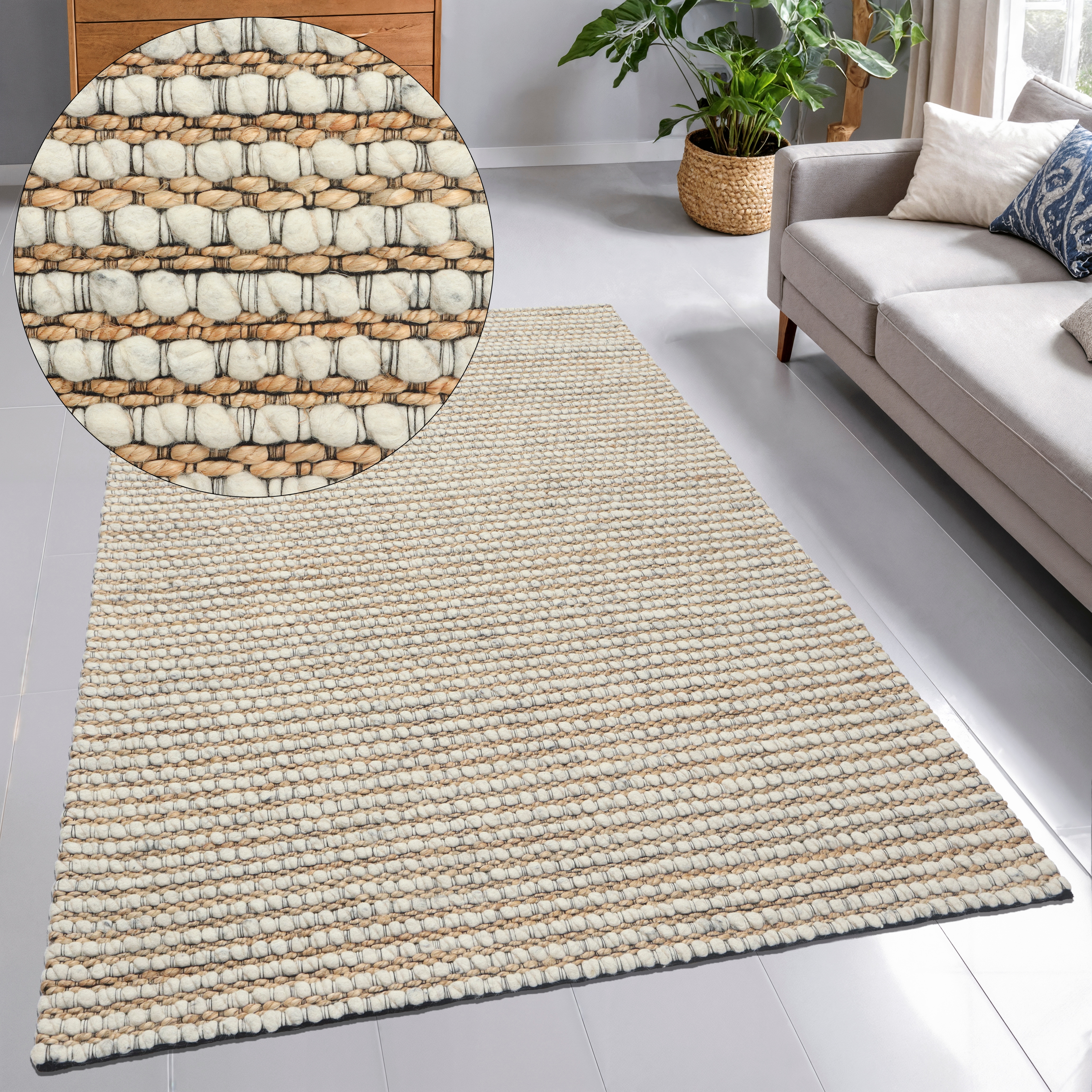 OTTO home Wollteppich "Leevy, Wolle und Jute, handgewebt, Handweb Teppiche" rechteckig 25 mm Höhe schöne Streifenoptik, Wohnzimmer, Schlafzimmer, Esszimmer