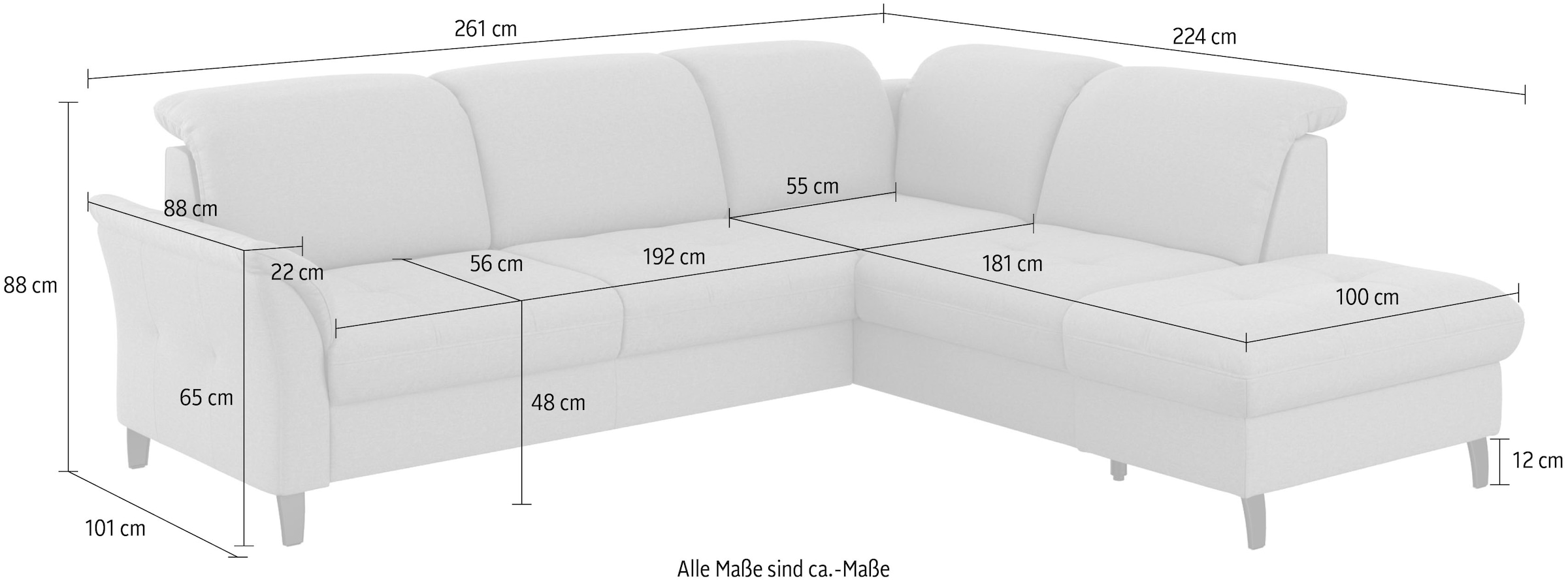 sit&more Ecksofa »Maggiore L-Form« wahlweise mit Kopfteilverstellung, Bettfunktion und Stauraum