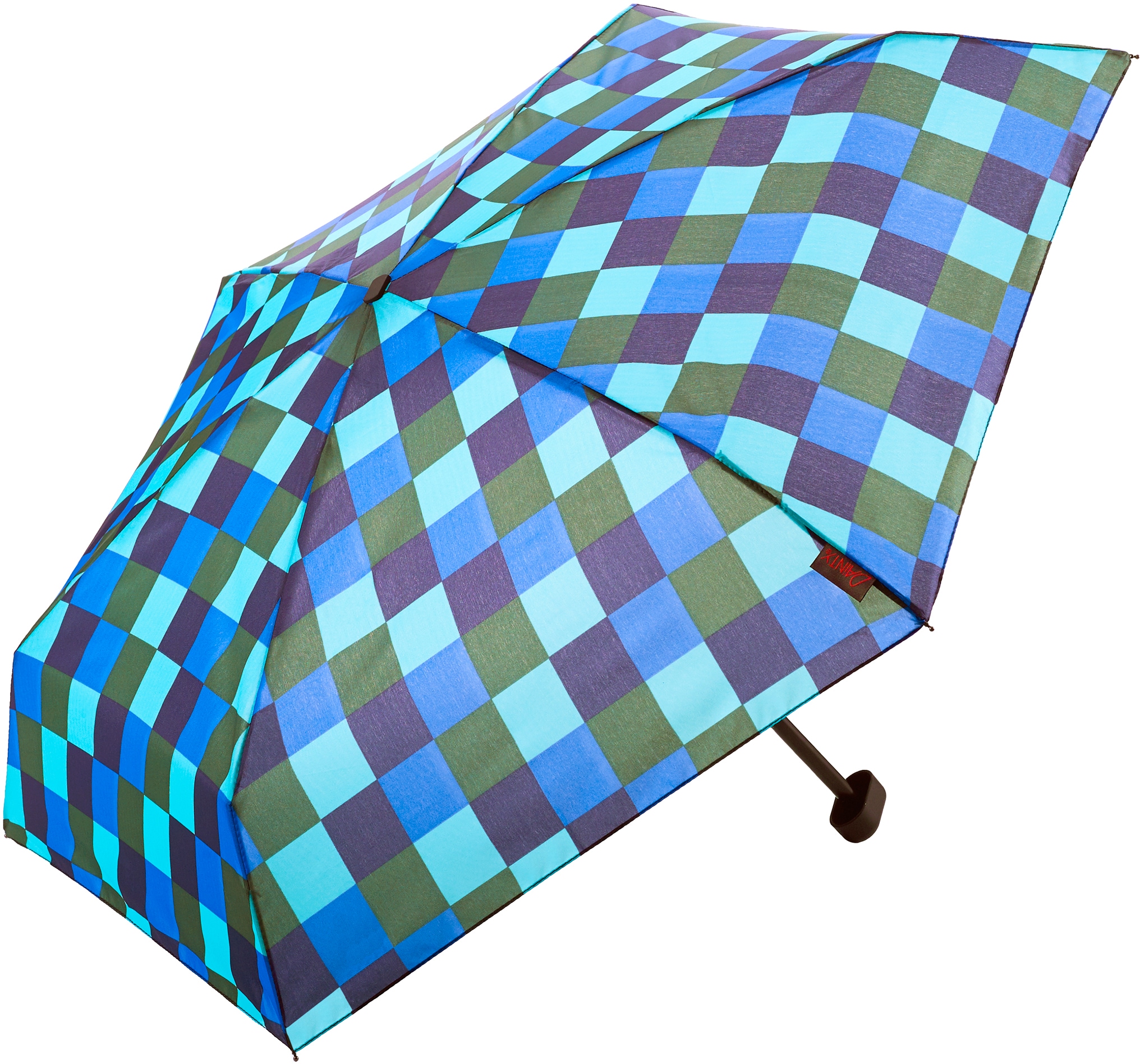 Taschenregenschirm »Dainty, Karo blau grün«, extra flach und kurz