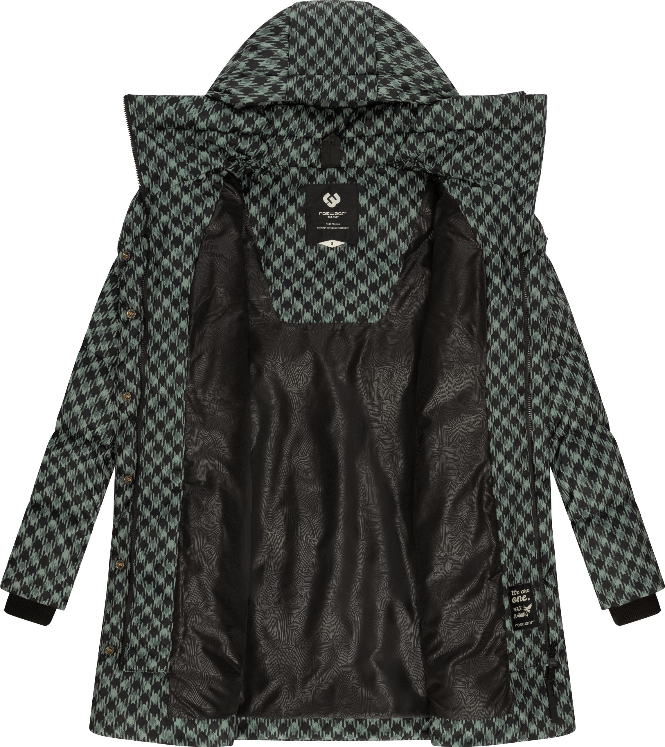 Ragwear Steppmantel »Niara Print«, wasserdichter Mantel mit angesagtem Hahnentritt Muster