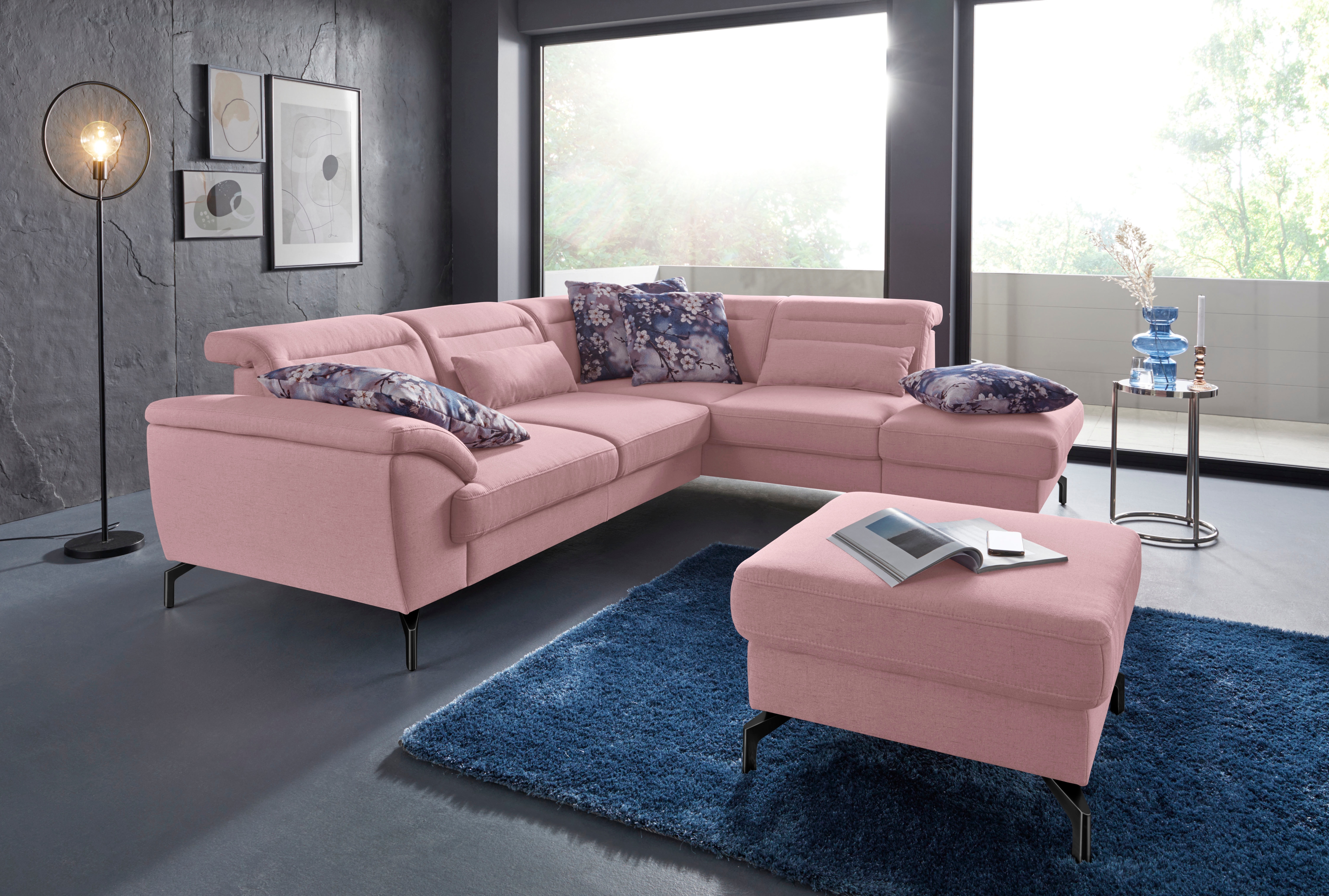 sit&more Ecksofa "Percy L-Form" 15 cm Fußhöhe, Sitztiefenverstellung, wahlweise in 2 Fußfarben