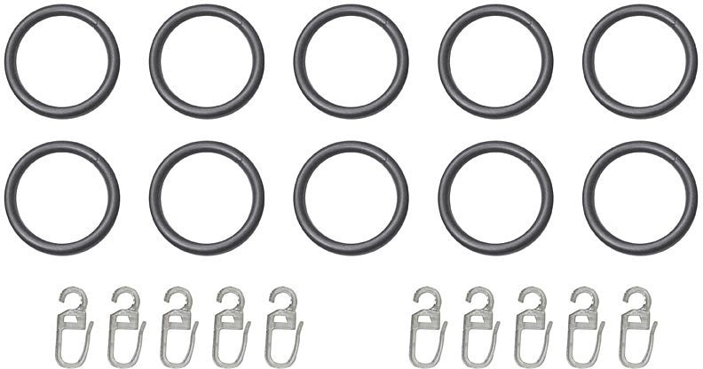 indeko Gardinenring, (Set, 10 St., mit Faltenlegehaken), für Vorhangstangen bis Ø 20 mm