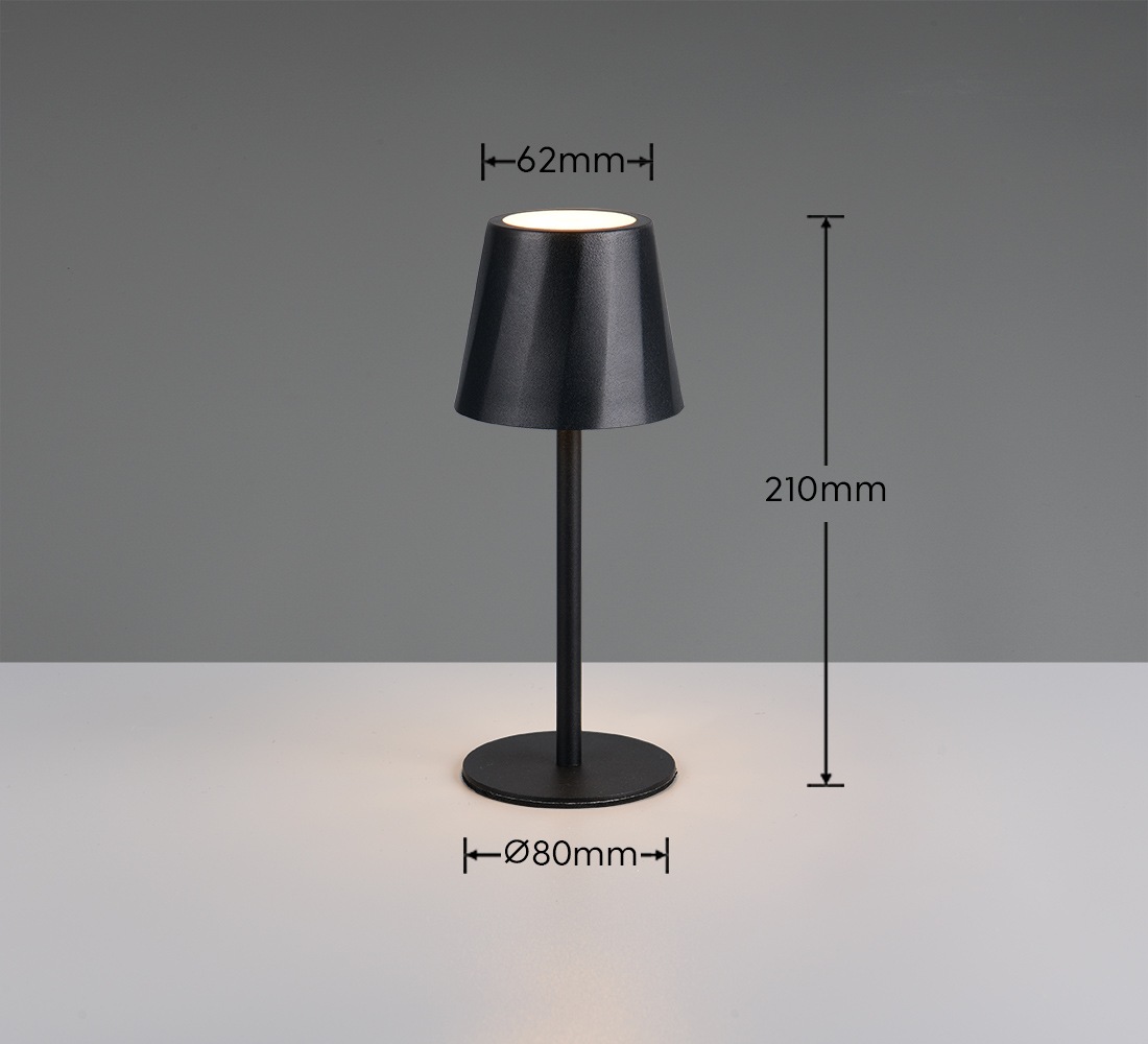 REALITY Leuchten LED Tischleuchte »DIAZ, Outdoor Akku Tischlampe Höhe 21 cm Ø 8,5 cm, IP44, Touchdimmer«, 1 flammig, Leuchtmittel LED-Board | LED fest integriert, CCT Lichtfarbe einstellbar 2700-6500K, 160 Lumen, 1,6W, USB Anschluss