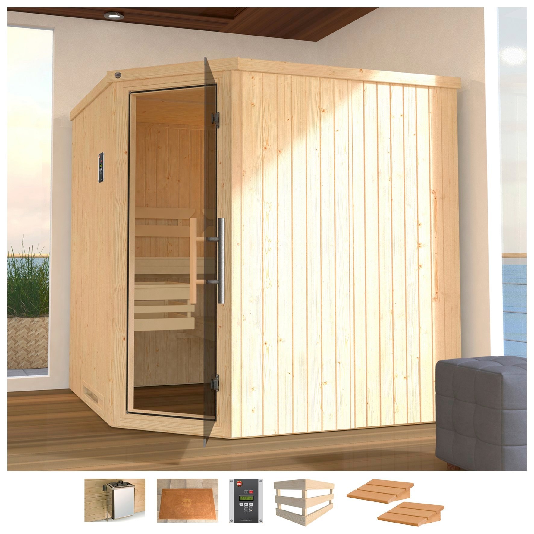 weka Sauna »Varberg 3«, 7,5 kW Ofen mit ext. Steuerung