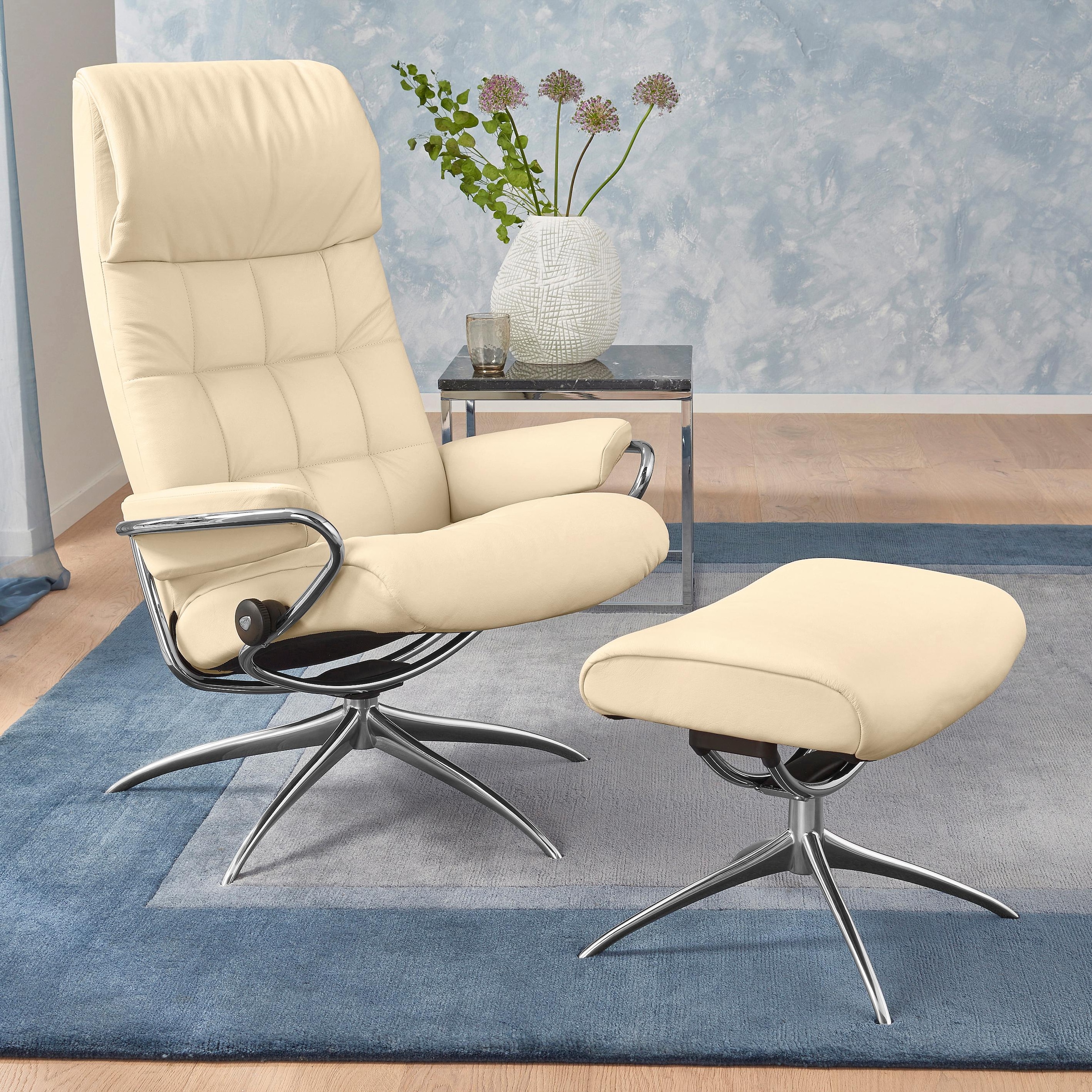 Stressless® Relaxsessel »London«, (Set, Relaxsessel Chrom | High Gestell mit kaufen Hocker), Star Hocker, mit BAUR mit Base, Back