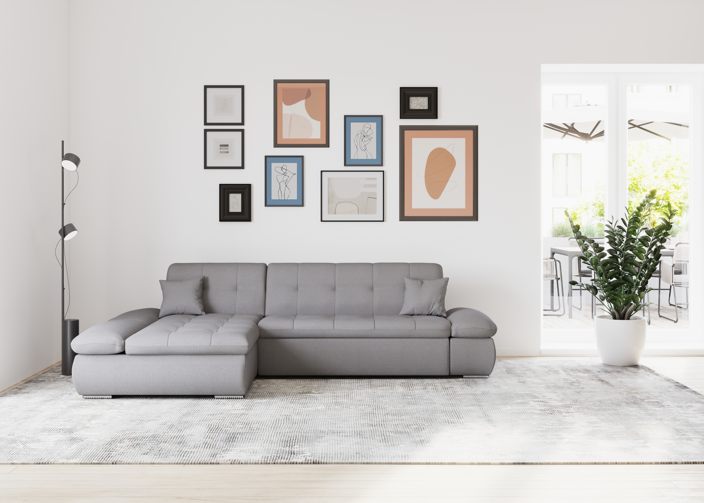 DOMO collection Ecksofa "MORIC 300x172 cm, XXL-Sofa mit viel Platz, L-Form, auch in Cord" wahlweise mit Bettfunktion und Armteilverstellung, dunkelgrau