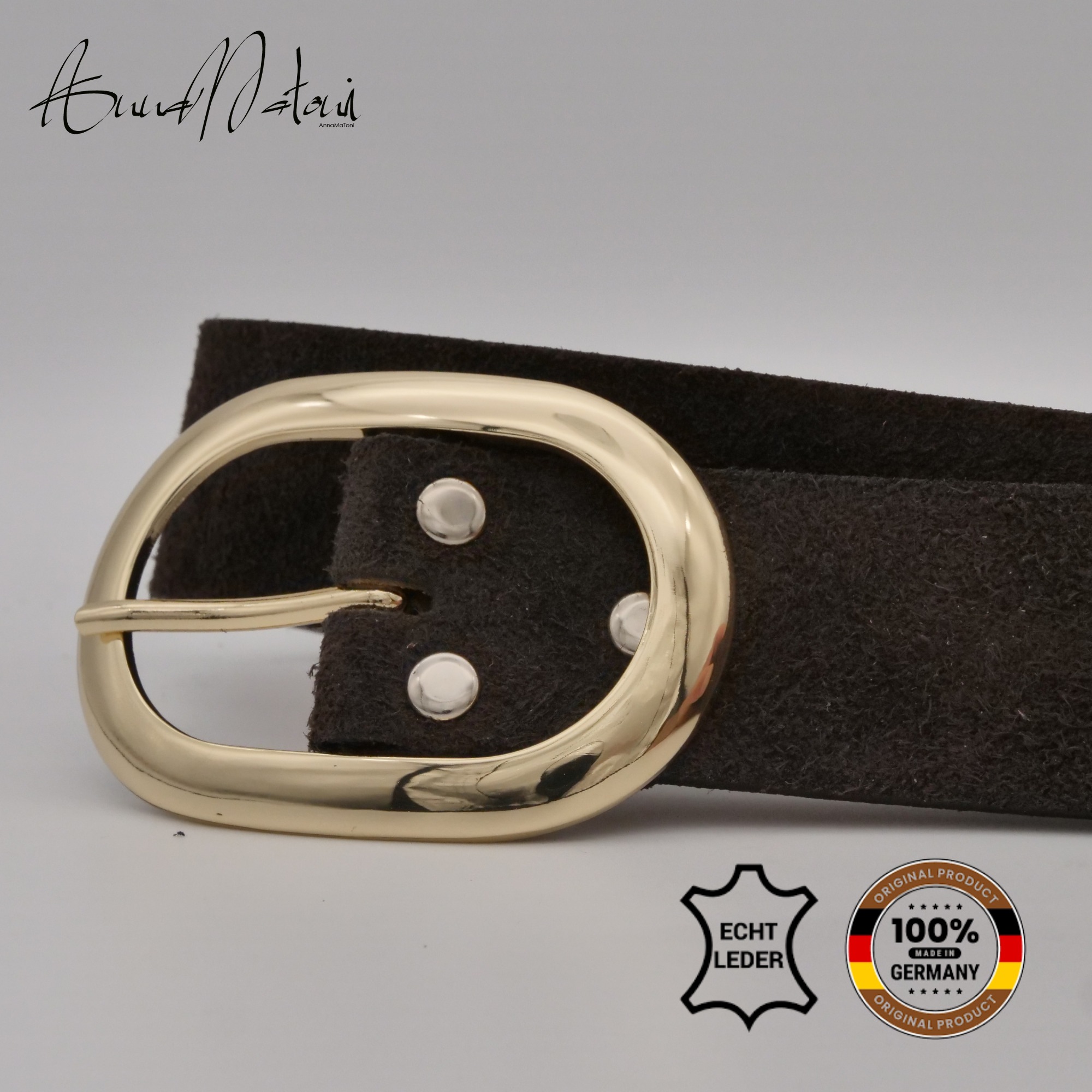 Ledergürtel ANNAMATONI "AnnaMatoni Damen Ledergürtel in hochwertigem Velour Leder 4cm", Damen, Gr. TW105 - 120cm Gesamtlänge, mokka 690, 100% Leder, Gürtel Ledergürtel 3