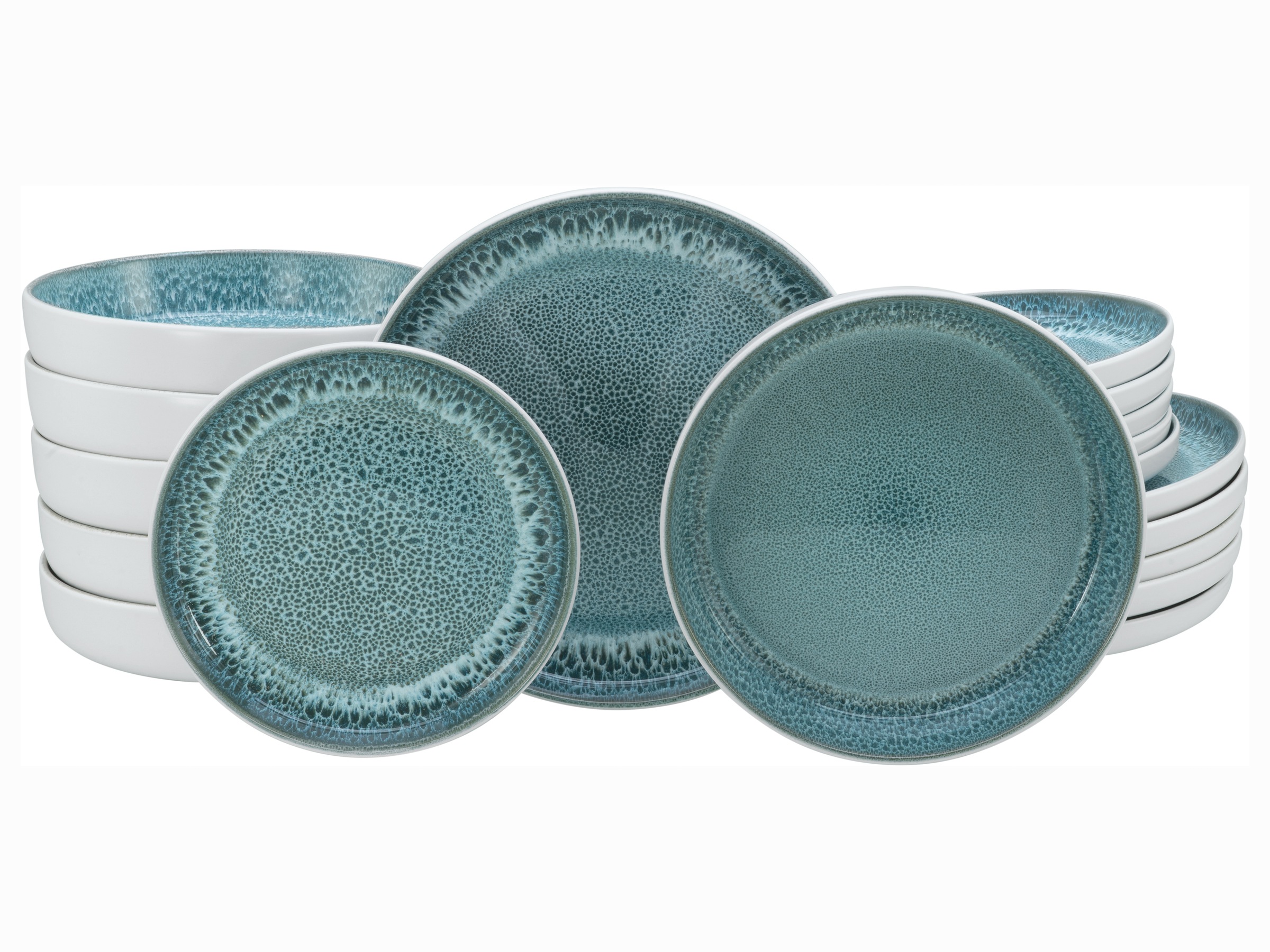 MY HOME Teller-Set "modernes Geschirr-Set, Service Nydala", 18 Stk.weiß, eisblau, Geschirr-Sets, hohe Haltbarkeit, spülmaschinen- &